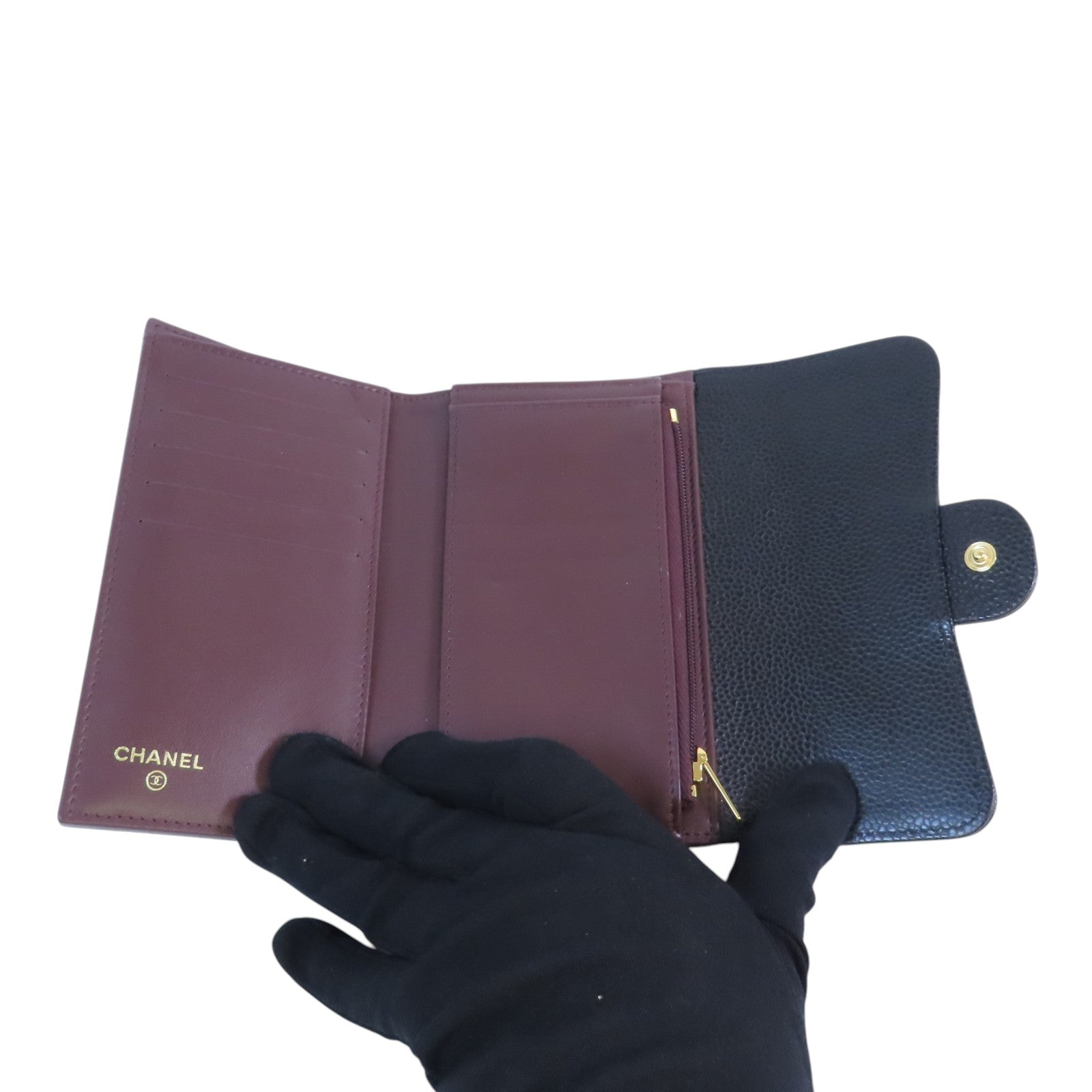 CHANEL 牛皮皮革Medium Wallet金扣短錢包