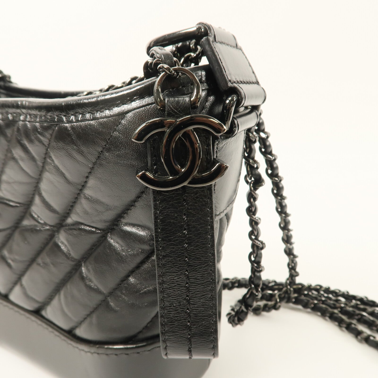 CHANEL 牛皮皮革Gabrielle Small So Black鏈帶手挽肩背兩用袋