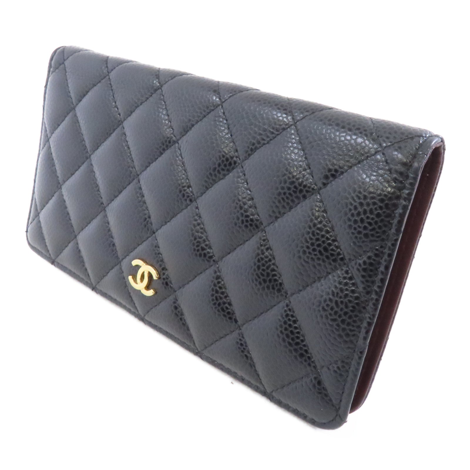 CHANEL 菱格Caviar皮革Long Wallet金扣長錢包黑色