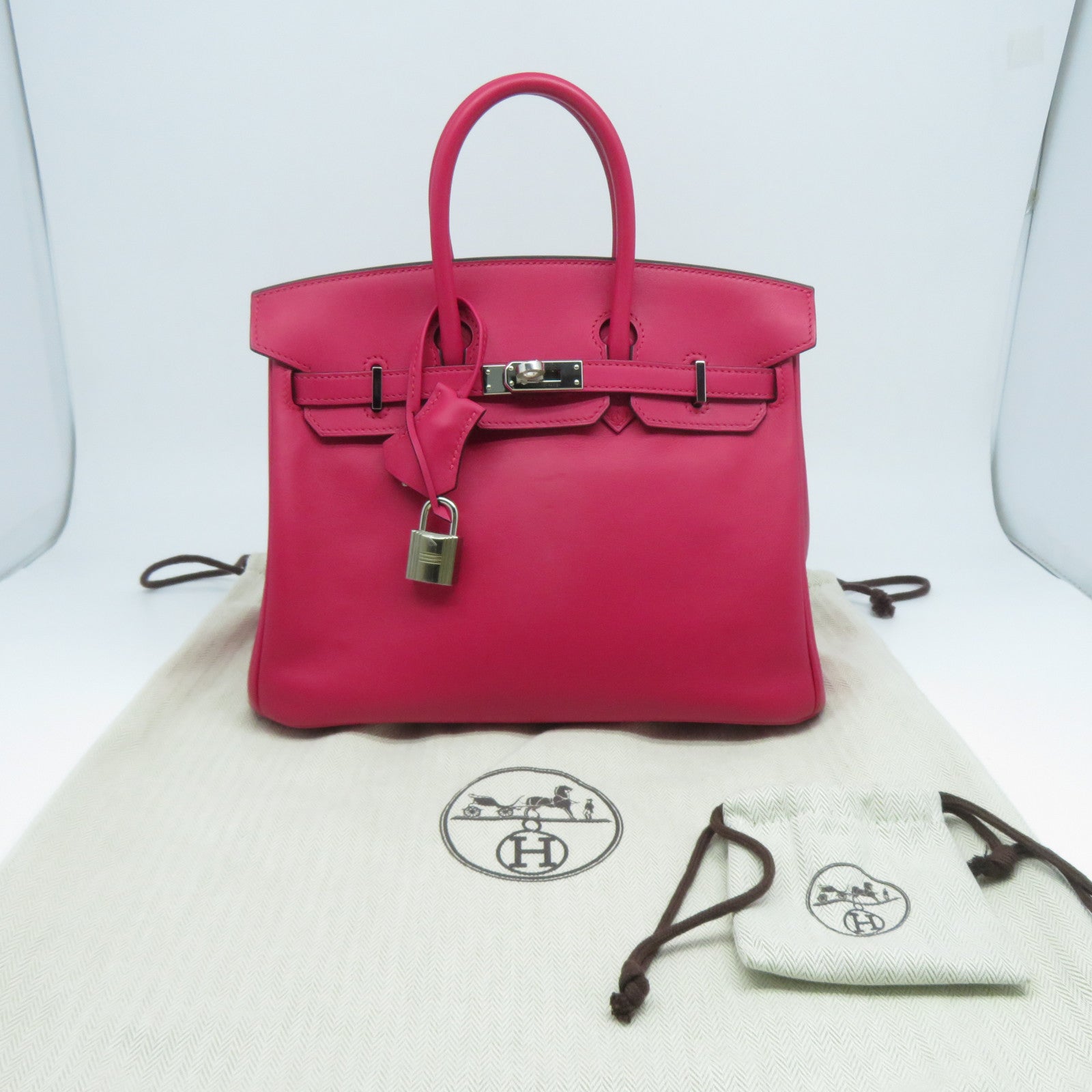 HERMES 【激減優惠】Swift皮革Birkin 25銀扣手挽袋Framboise覆盆子粉色