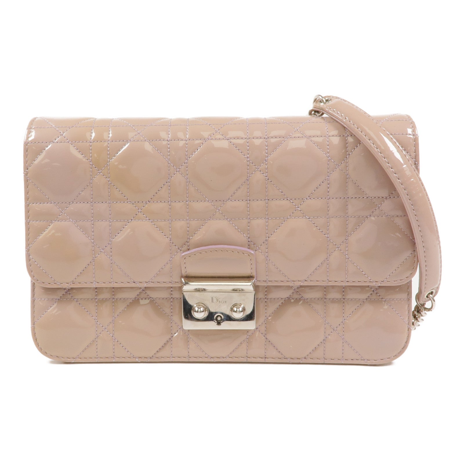 Dior 漆皮皮革Miss Dior銀扣鏈帶肩背袋紫色