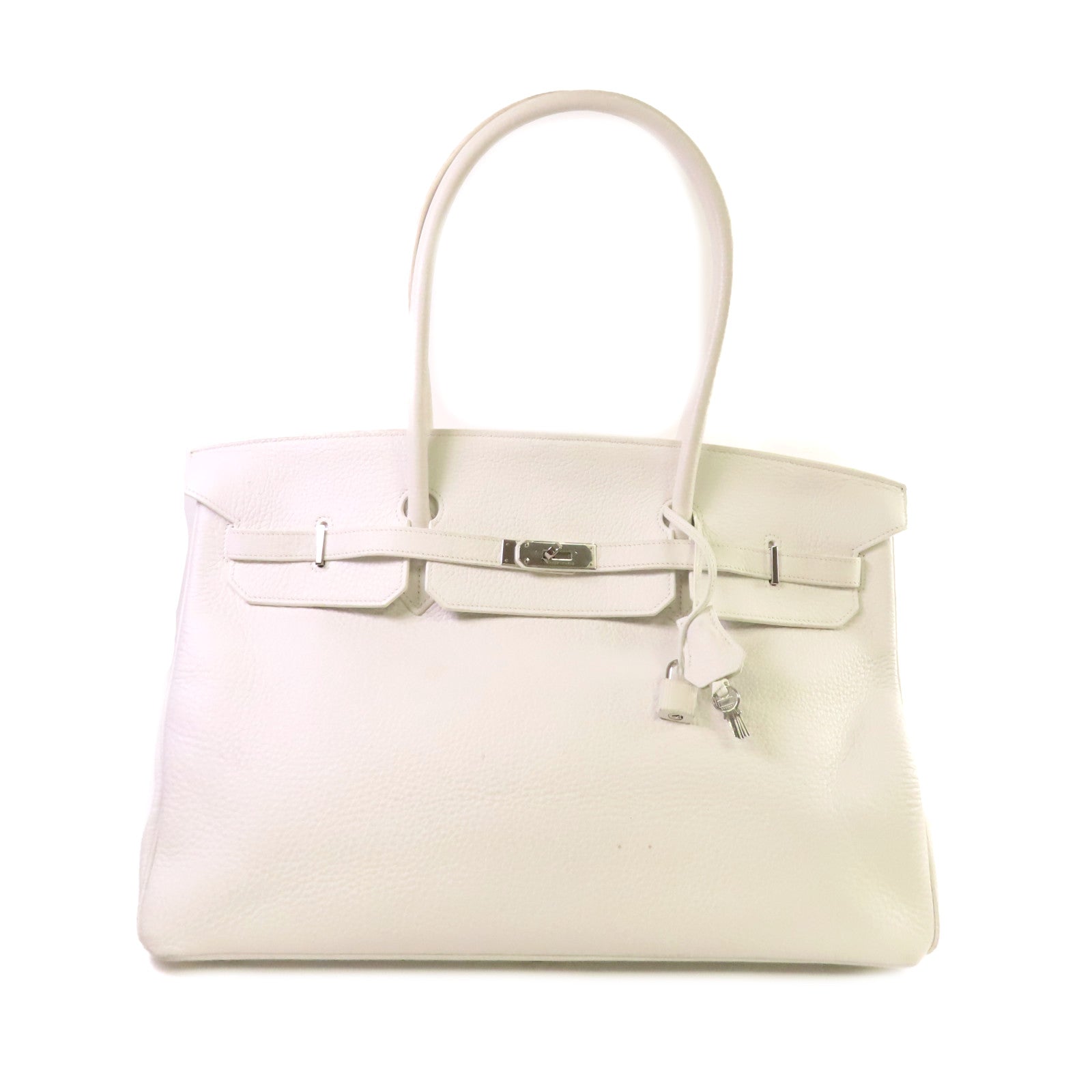 HERMES Clemence皮革Shoulder Birkin 45 Shoulder Bag銀扣肩背袋白色