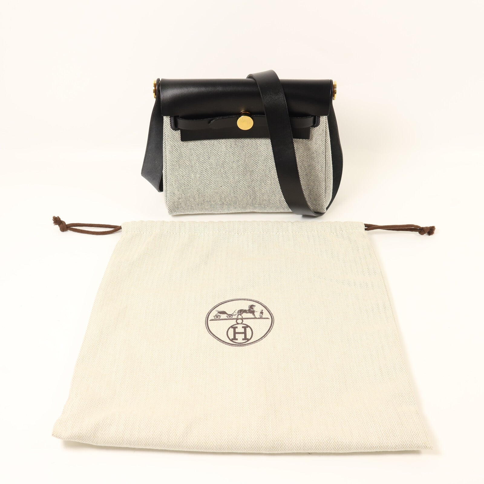 HERMES Toile H帆布Mini Herbag金扣肩背袋Noir