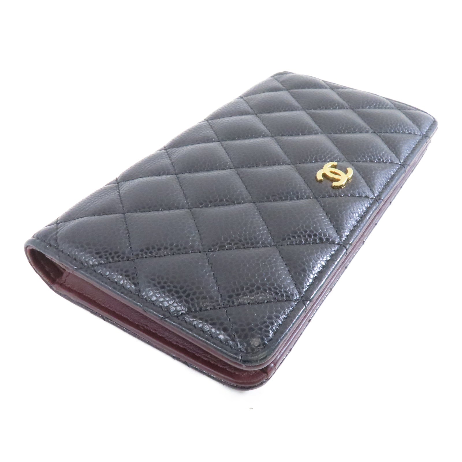 CHANEL 菱格Caviar皮革Long Wallet金扣長錢包黑色
