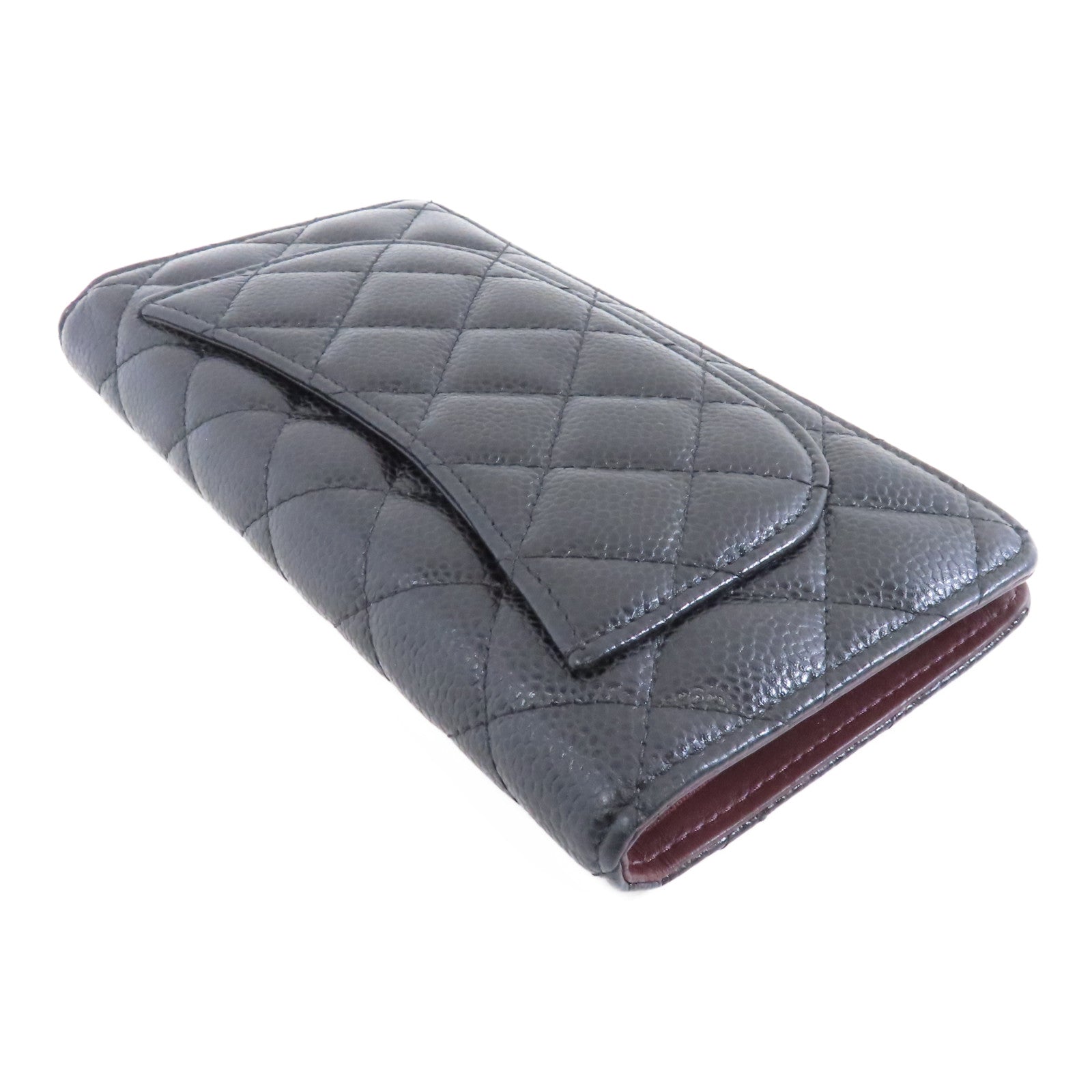 CHANEL 菱格Caviar皮革Long Wallet金扣長錢包黑色