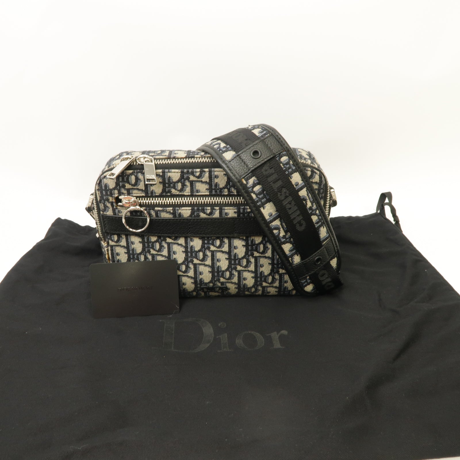 Dior 帆布Shoulder Bag銀扣肩背袋黑色/藍色