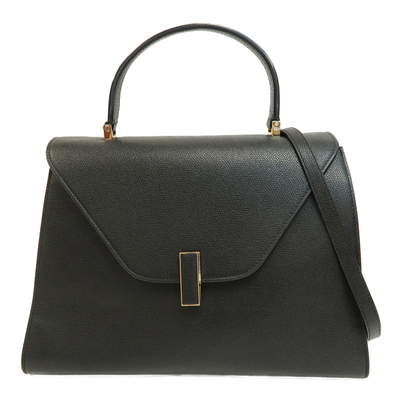 Valextra 牛皮皮革Iside Top Handle Medium Bag金扣手挽肩背兩用袋黑色