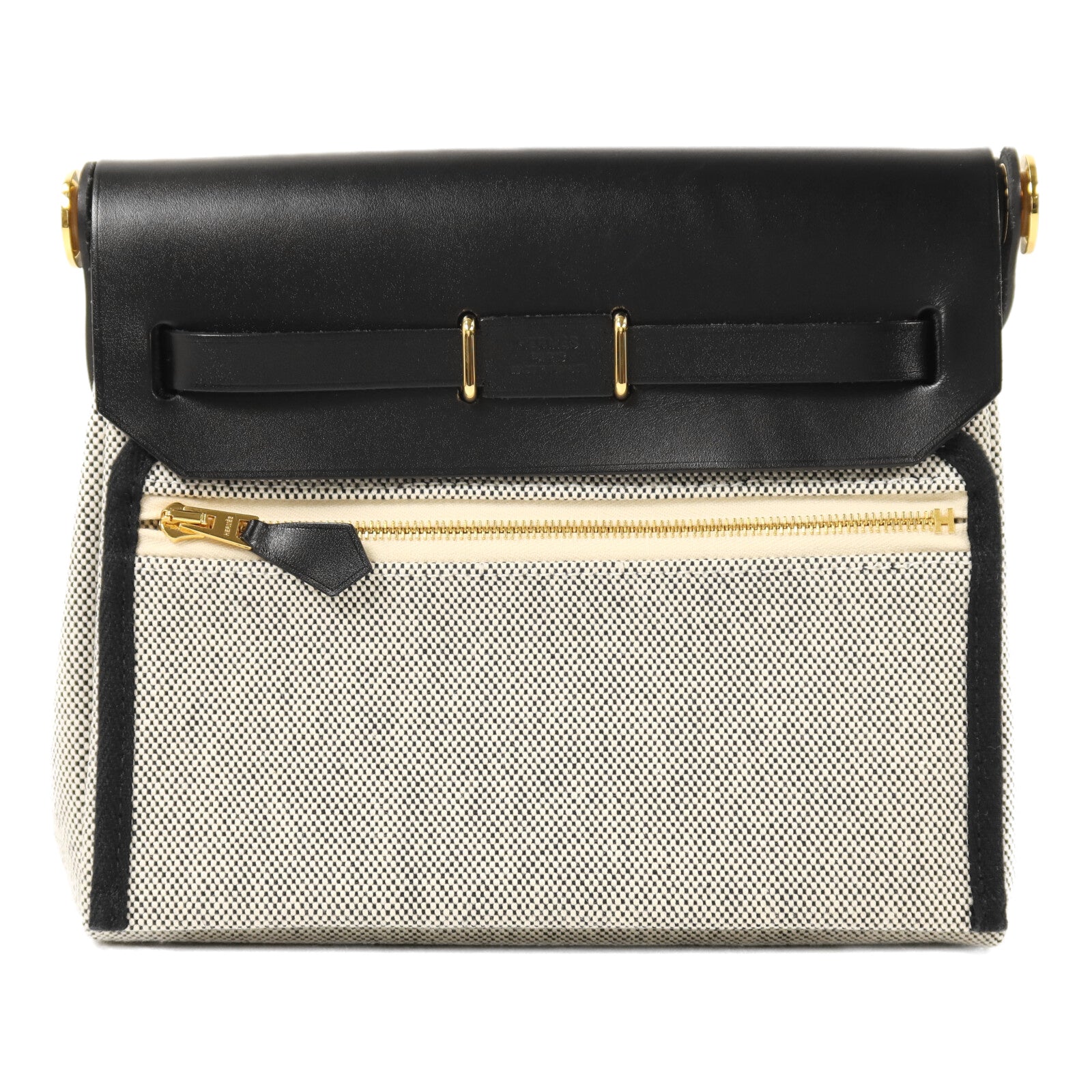 HERMES Toile H帆布Mini Herbag金扣肩背袋Noir
