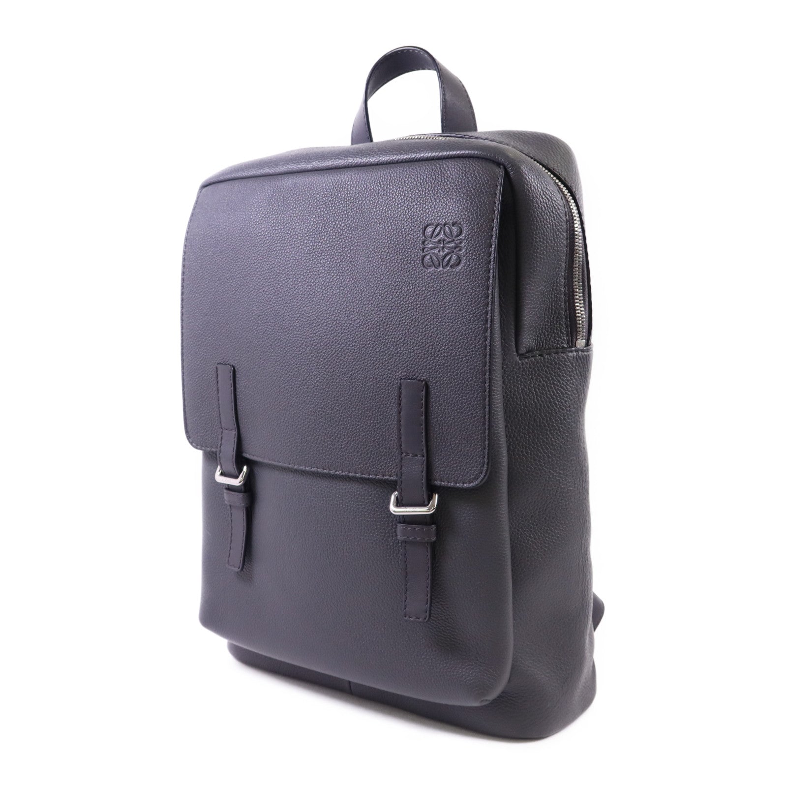 LOEWE 牛皮皮革Military Backpack銀扣背包