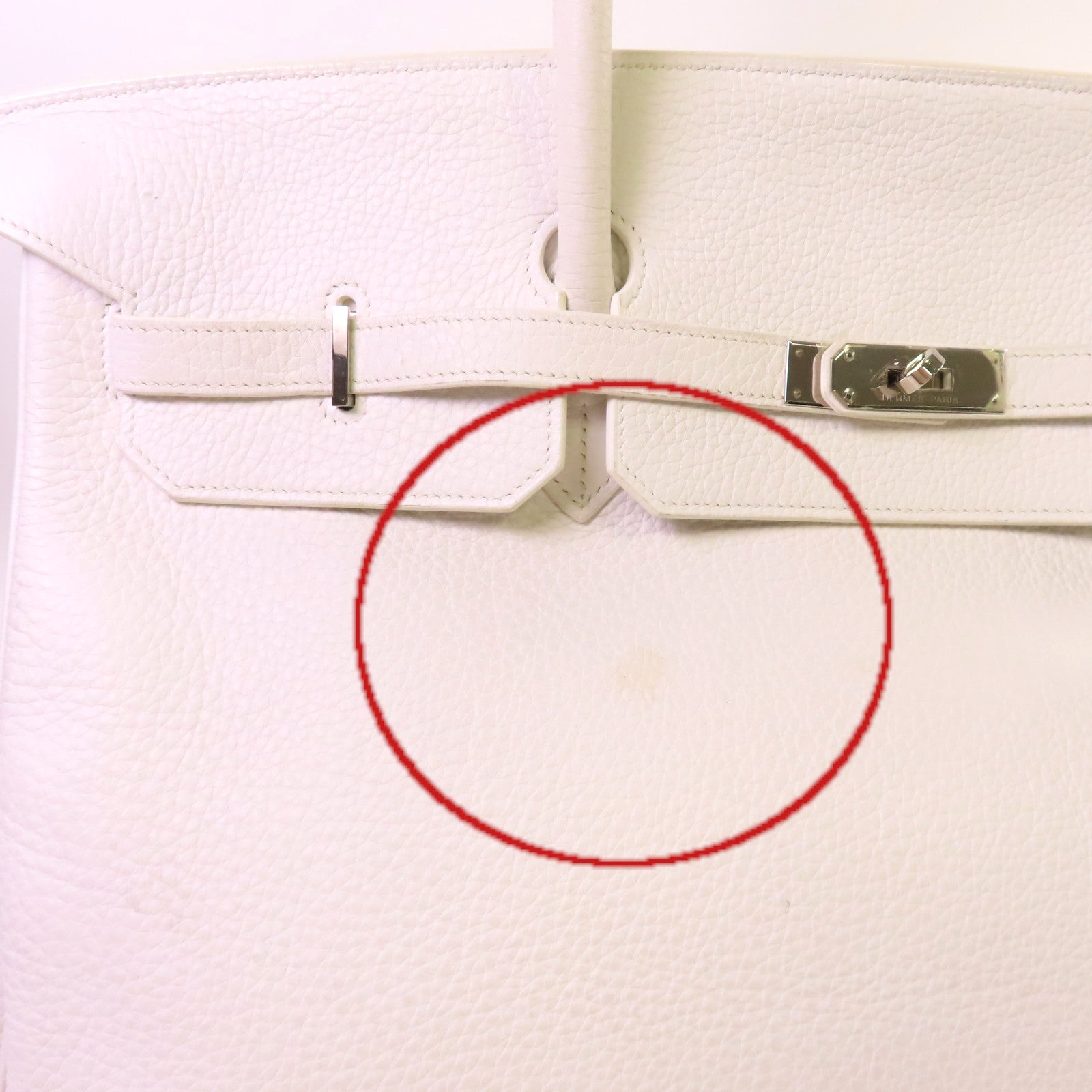 HERMES Clemence皮革Shoulder Birkin 45 Shoulder Bag銀扣肩背袋白色