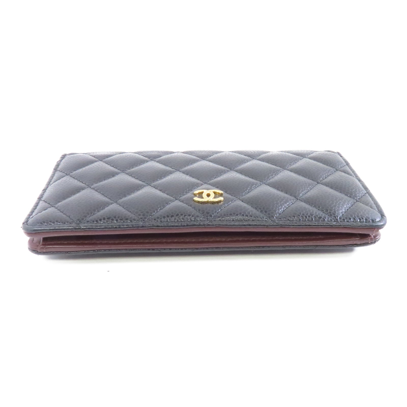 CHANEL 菱格Caviar皮革Long Wallet金扣長錢包黑色