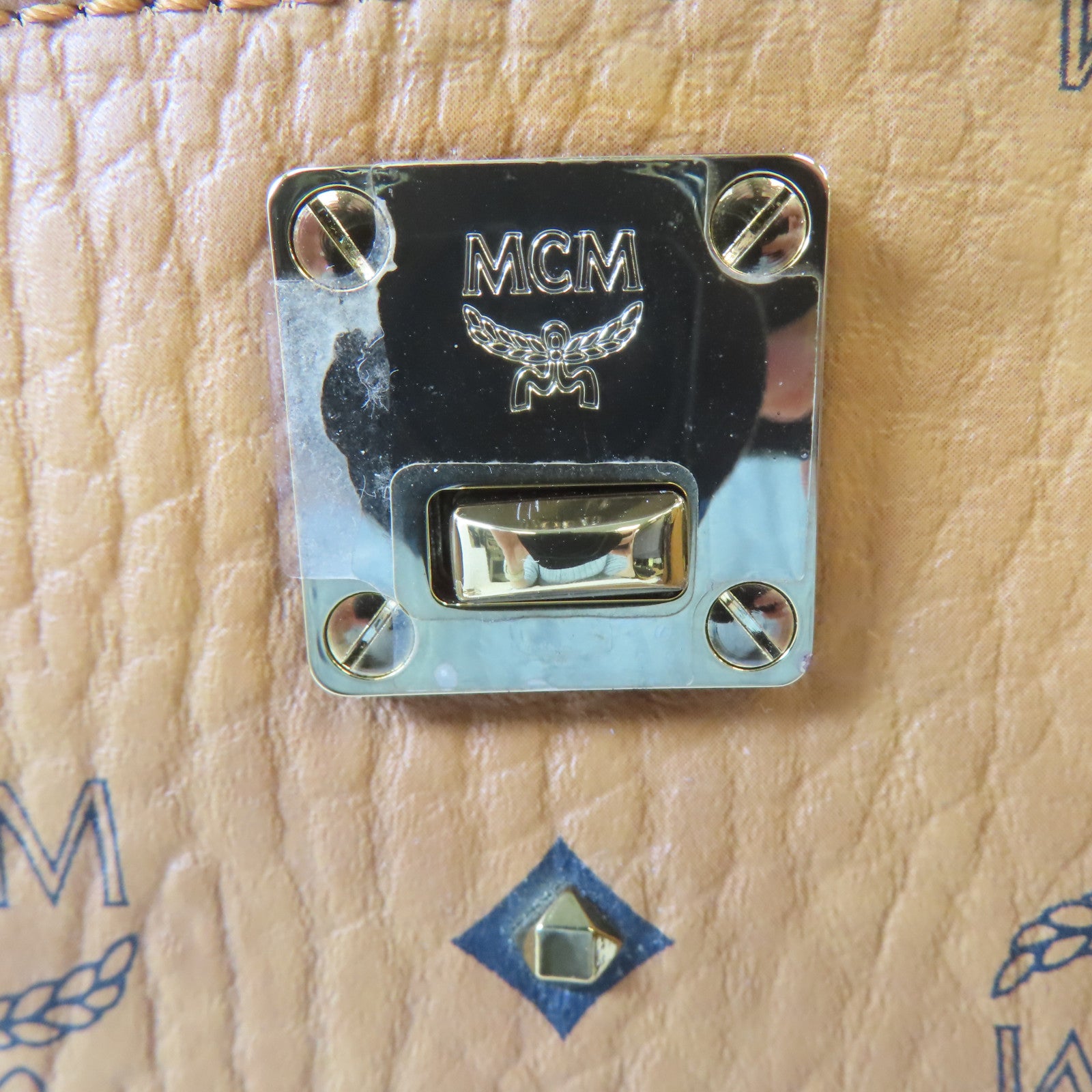 MCM 皮革2 Way Shoulder Bag金扣手挽肩背兩用袋啡色