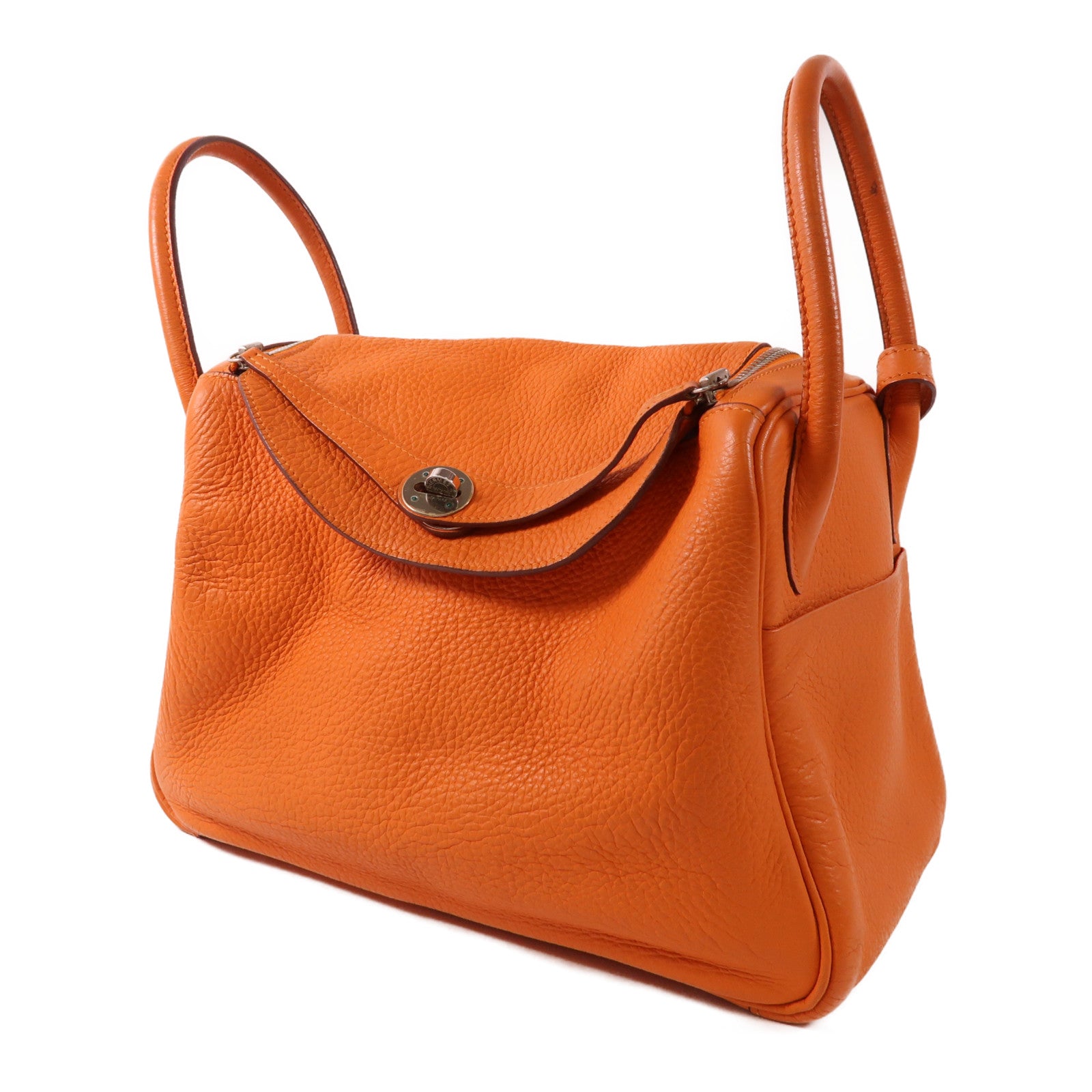 HERMES 【激減優惠】Clemence皮革Lindy 30銀扣手挽肩背兩用袋Orange