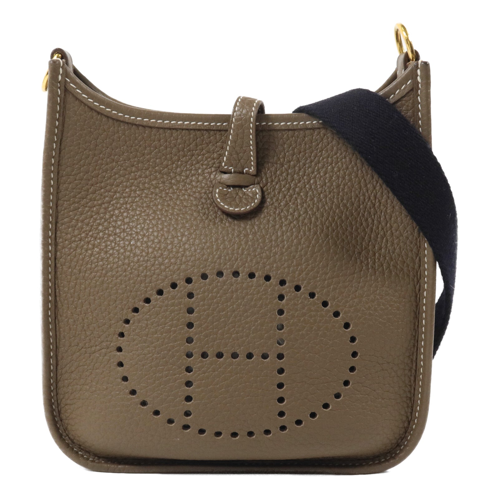HERMES Clemence皮革Evelyne TPM肩背袋Etoupe/Bleu Indigo