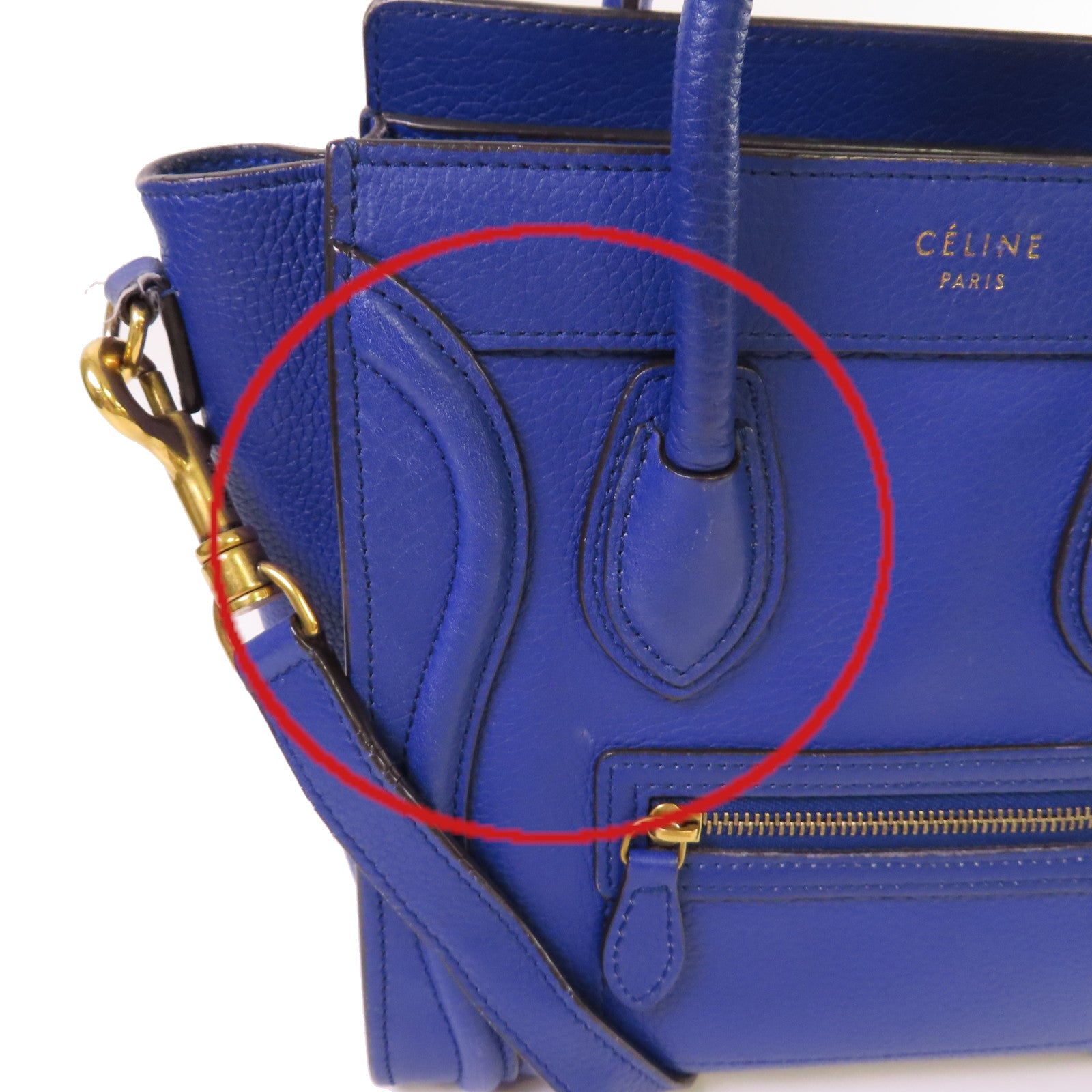 CELINE 牛皮皮革Nano Luggage 2Way Shoulder Bag金扣手挽肩背兩用袋藍色