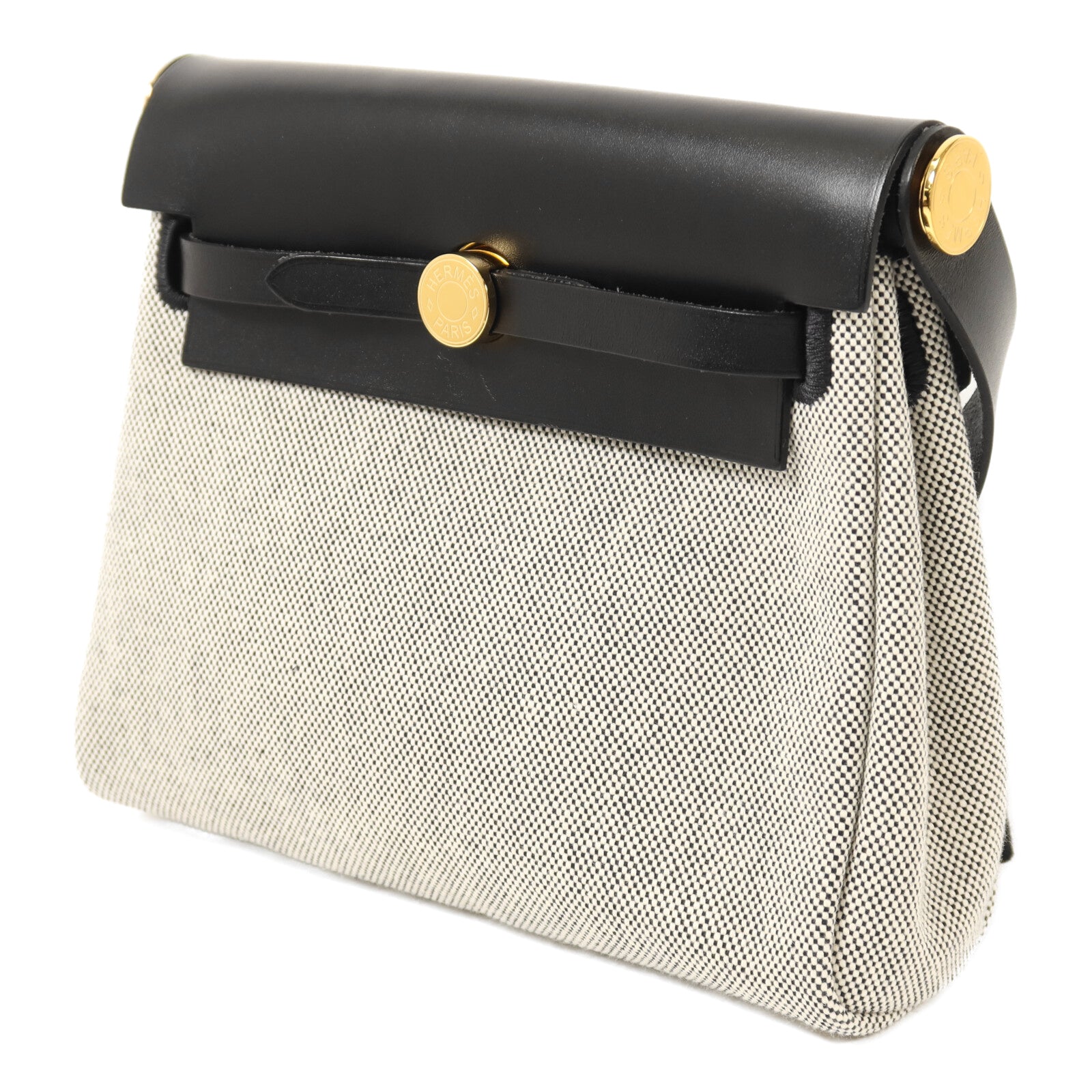HERMES Toile H帆布Mini Herbag金扣肩背袋Noir