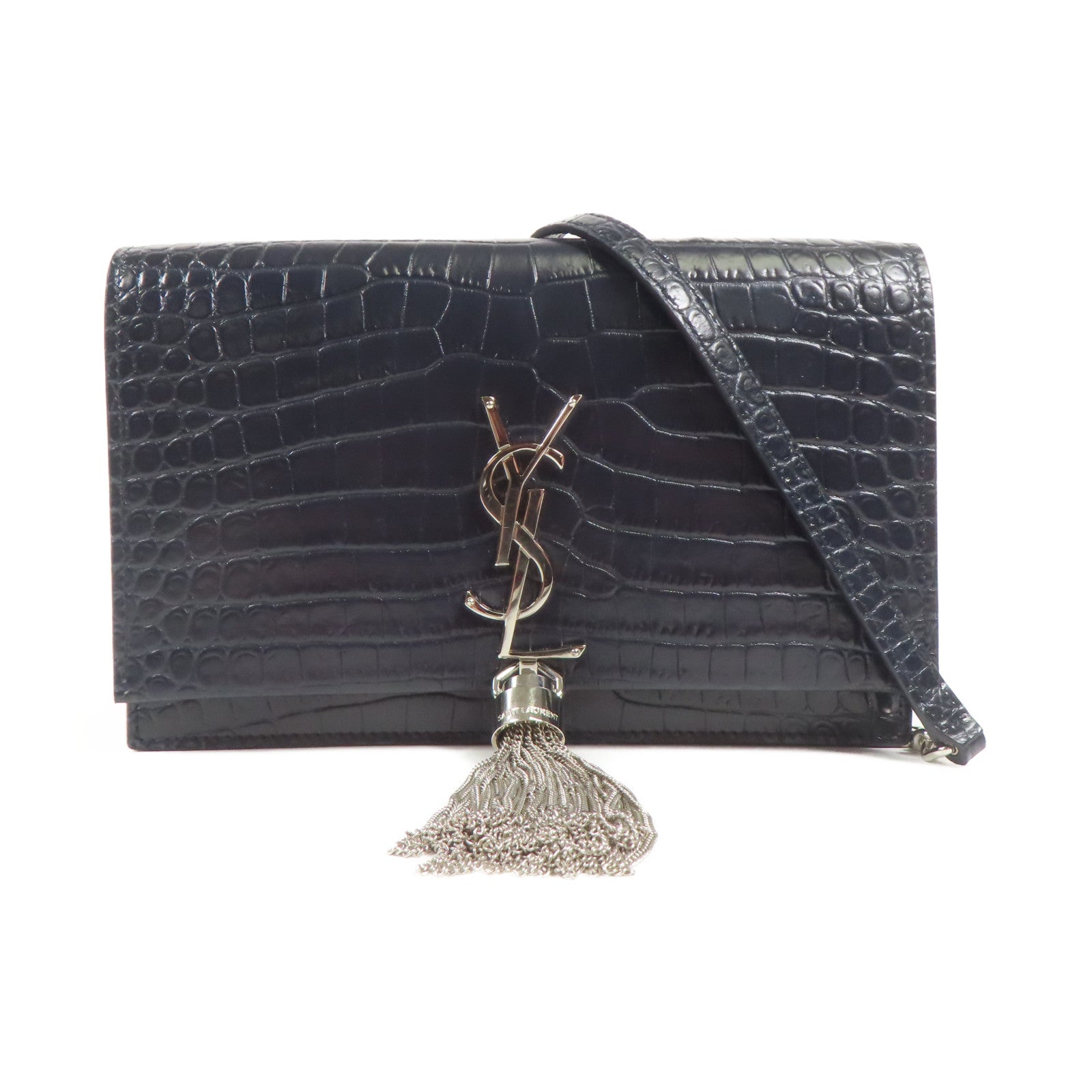 SAINT LAURENT 牛皮皮革Shoulder Bag銀扣鏈帶肩背袋