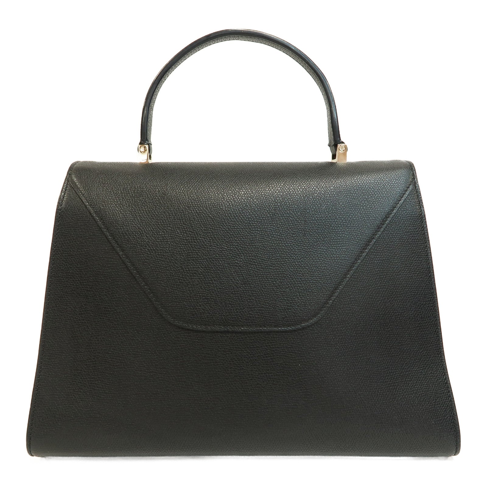 Valextra 牛皮皮革Iside Top Handle Medium Bag金扣手挽肩背兩用袋黑色