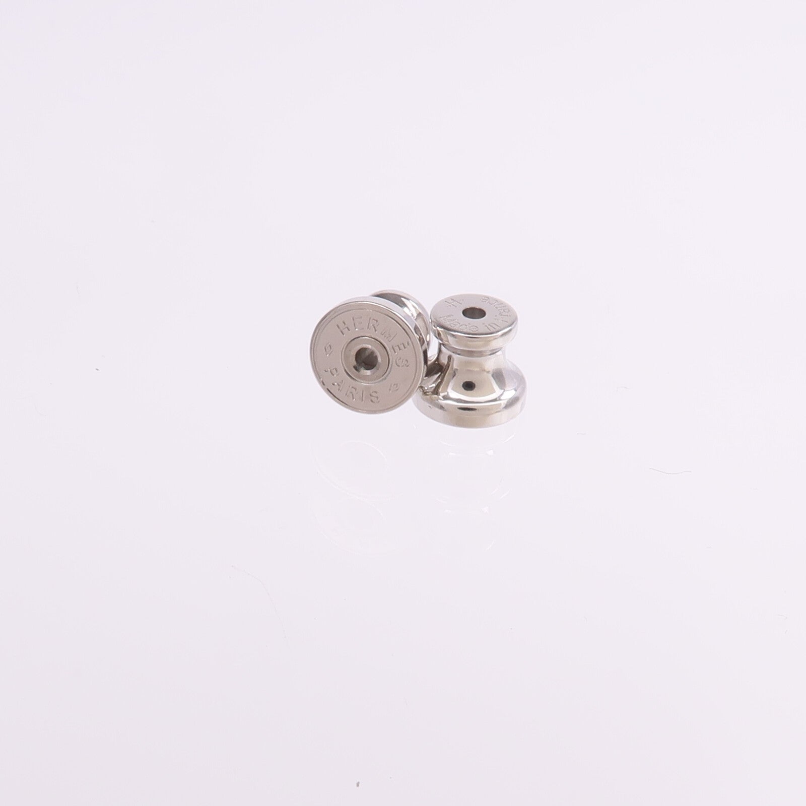 HERMES 牛皮皮革As de Coeur Earrings銀扣耳環Noir