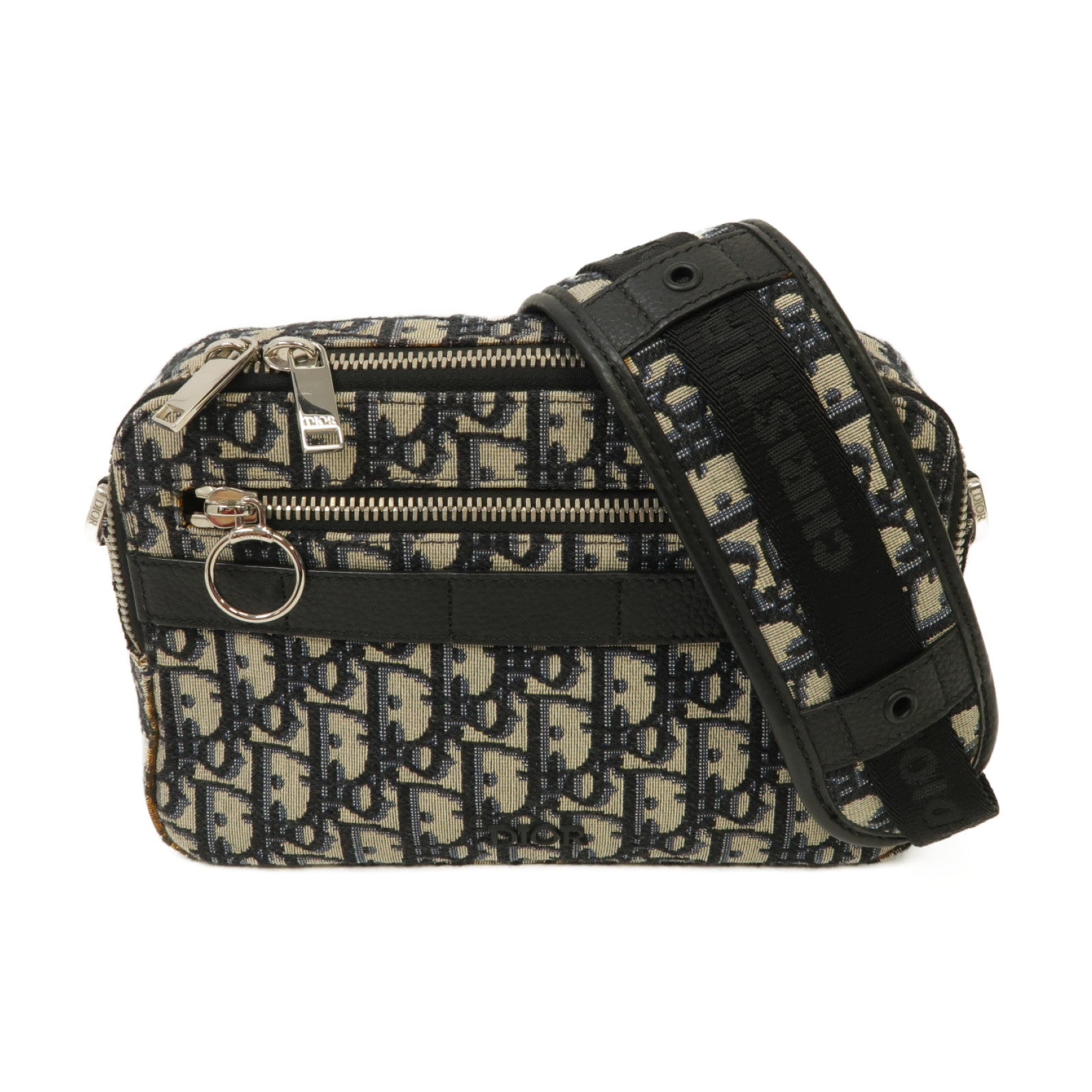 Dior 帆布Shoulder Bag銀扣肩背袋黑色/藍色