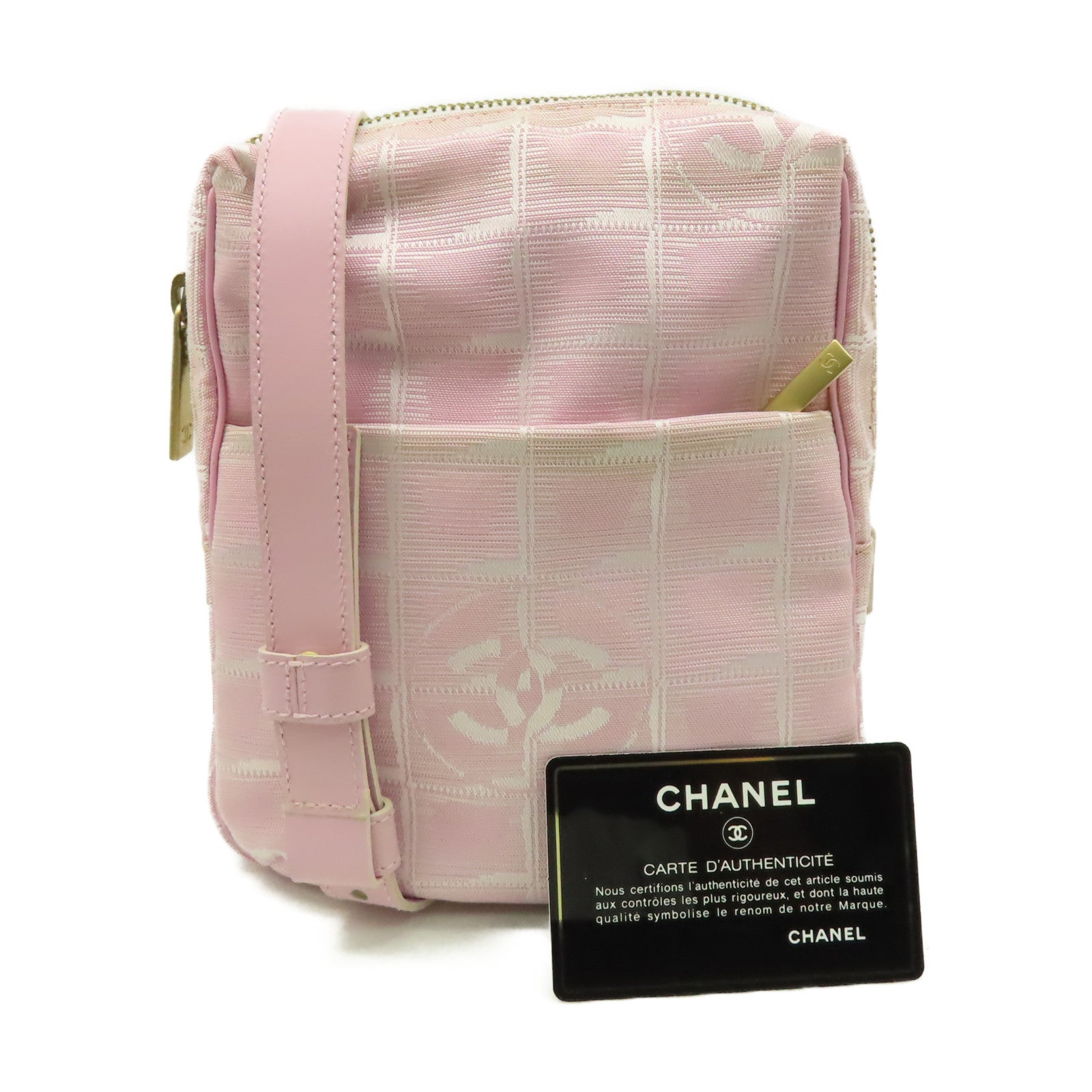 CHANEL 【清倉大減價】帆布New Travel Line Shoulder Bag金扣肩背袋粉紅色