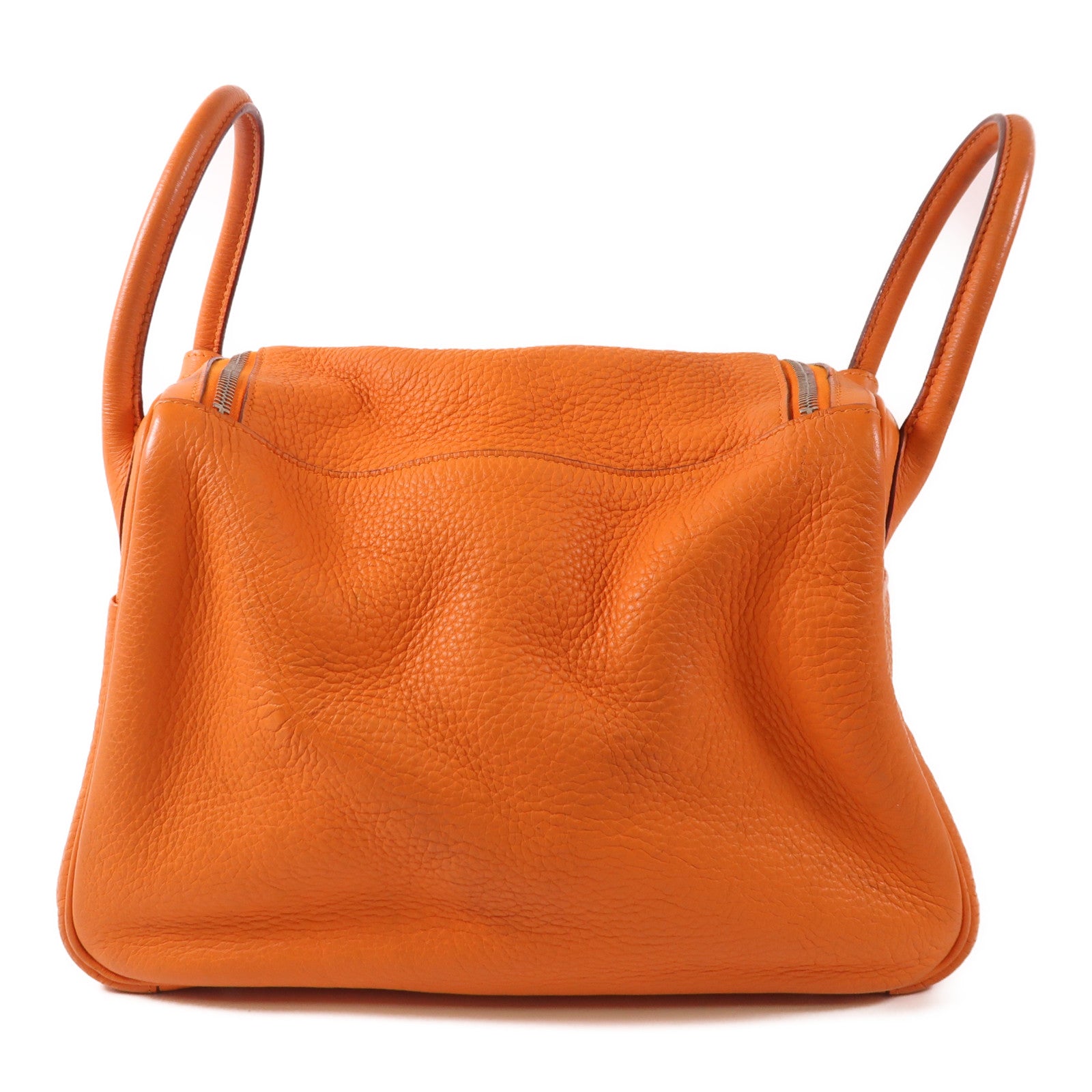 HERMES 【激減優惠】Clemence皮革Lindy 30銀扣手挽肩背兩用袋Orange