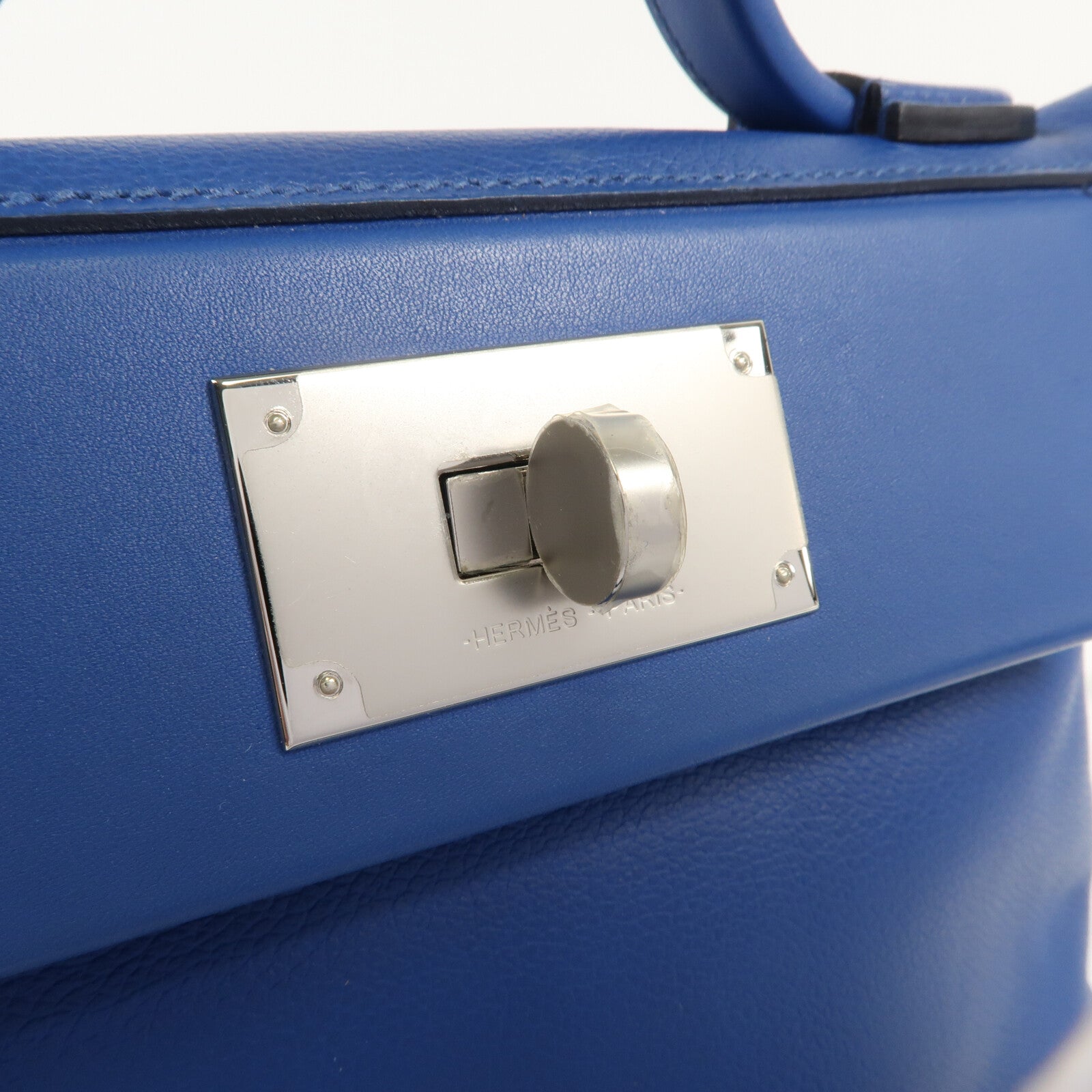 HERMES Evercolor皮革/Swift皮革24/24 Mini銀扣手挽肩背兩用袋 Bleu France