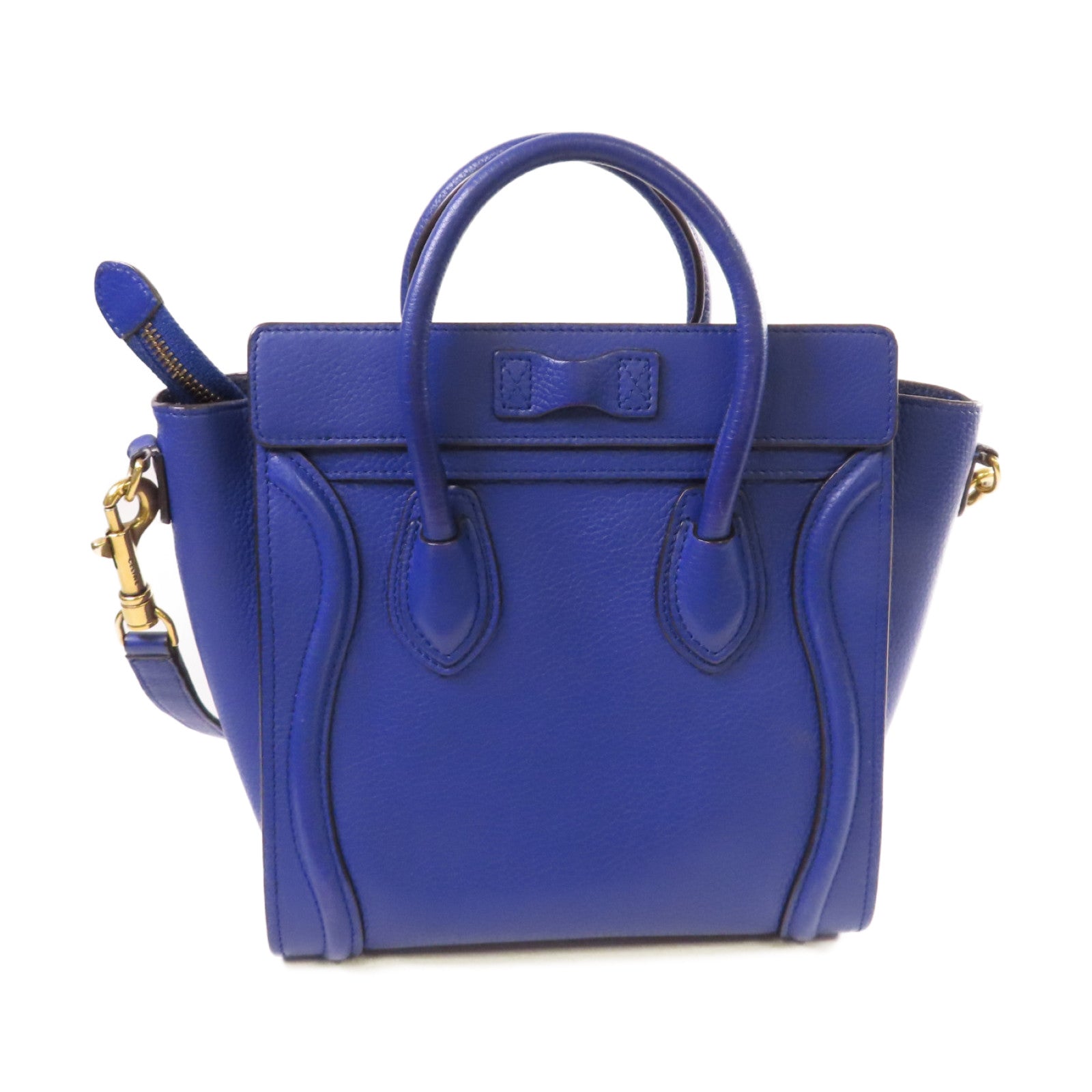 CELINE 牛皮皮革Nano Luggage 2Way Shoulder Bag金扣手挽肩背兩用袋藍色