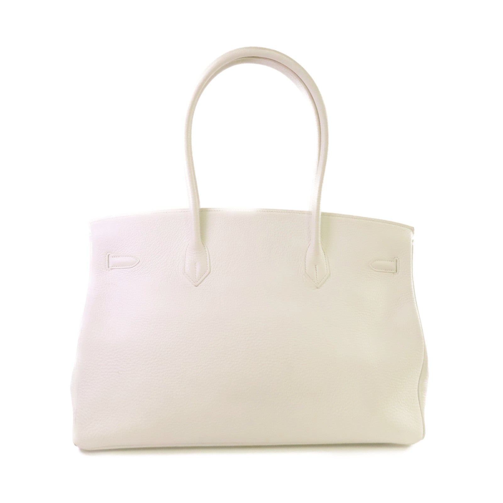 HERMES Clemence皮革Shoulder Birkin 45 Shoulder Bag銀扣肩背袋白色