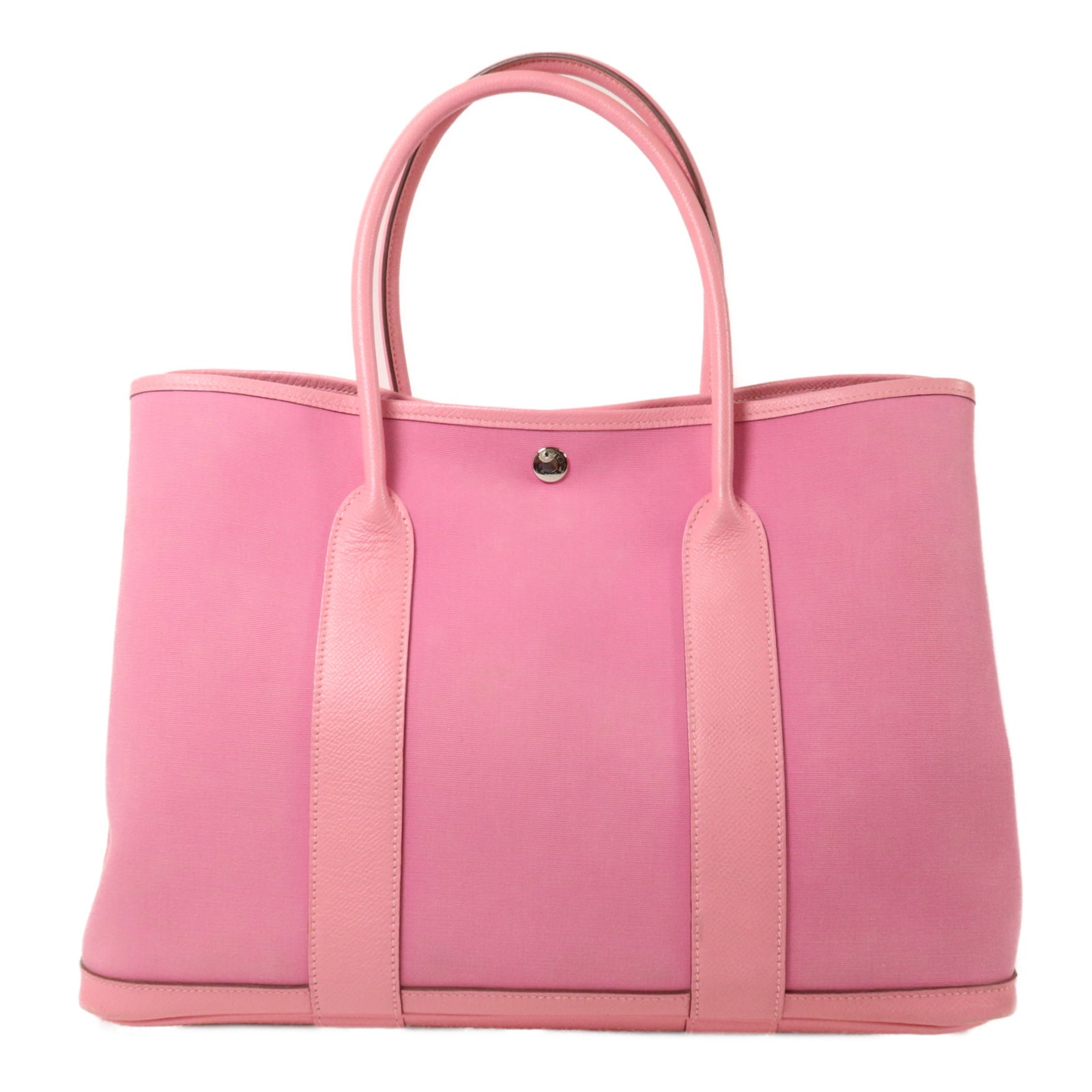 HERMES 帆布GardenParty PM手挽袋Pink/Ruby