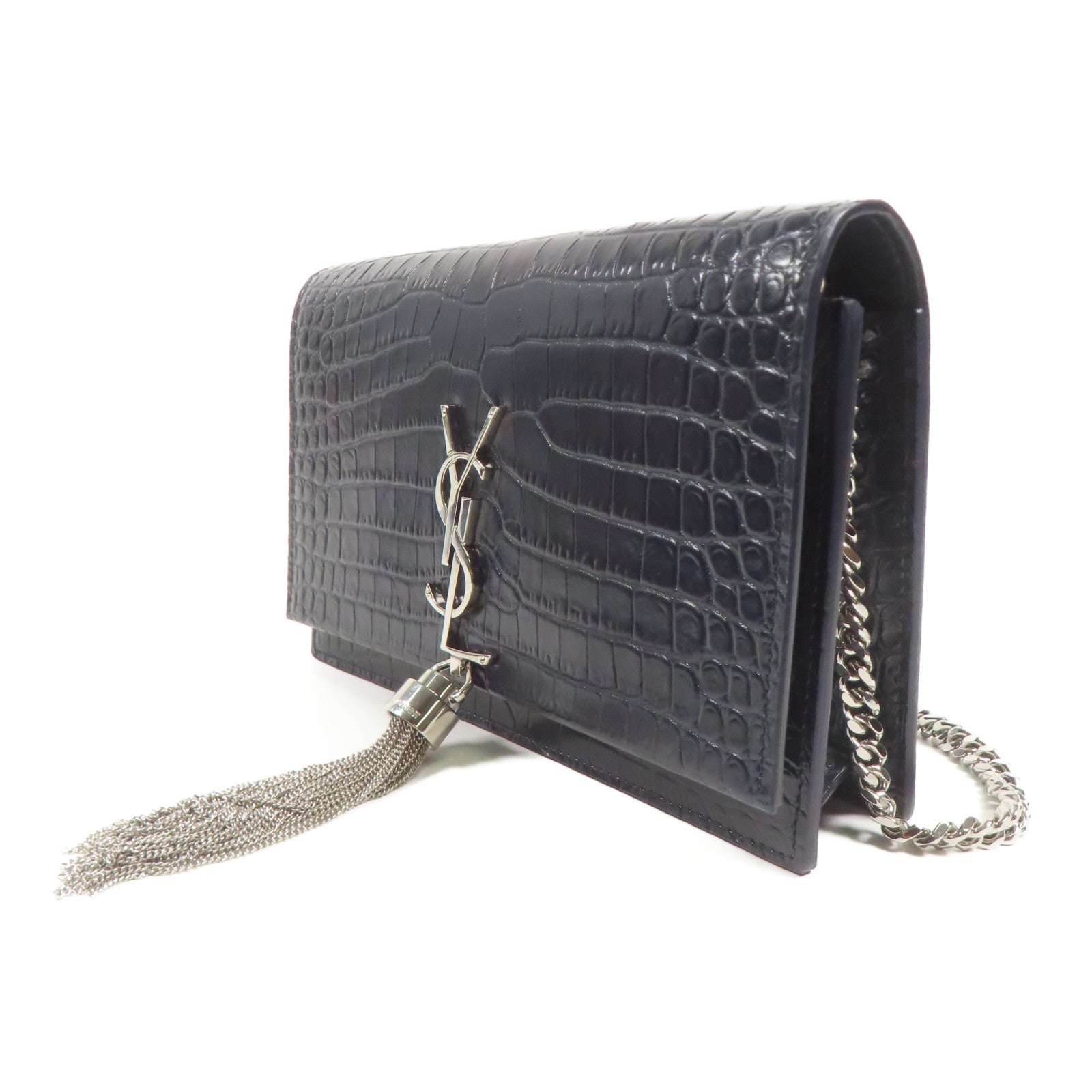 SAINT LAURENT 牛皮皮革Shoulder Bag銀扣鏈帶肩背袋