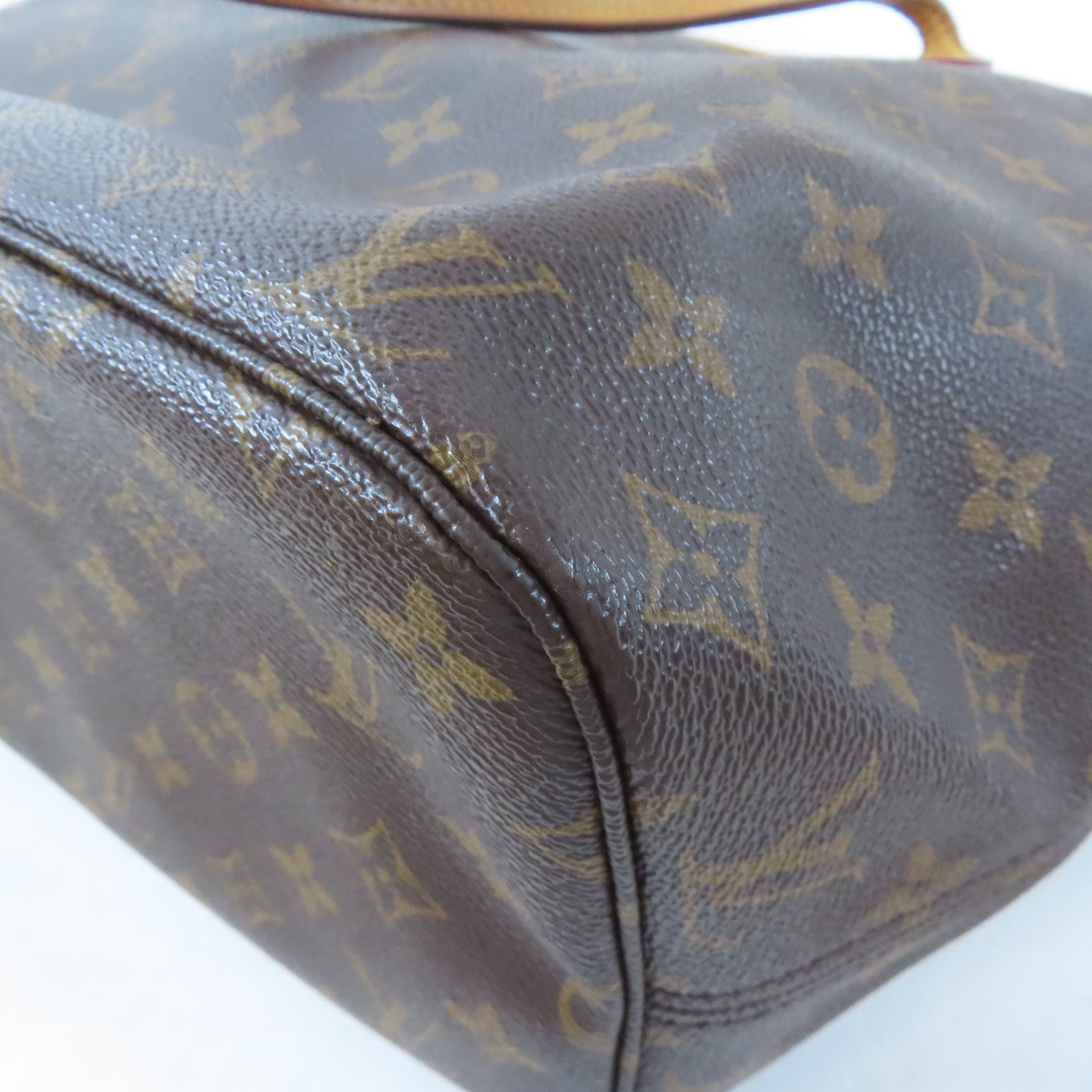 LOUIS VUITTON Monogram Neverfull MM金扣手挽袋啡色
