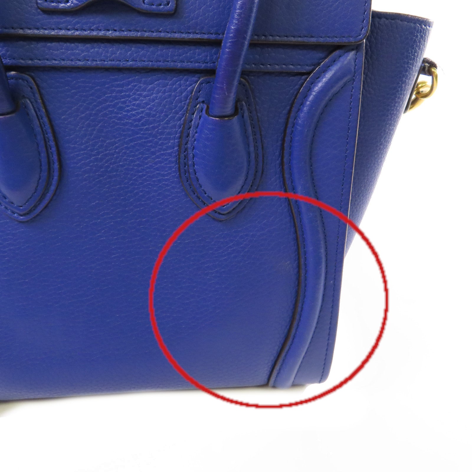 CELINE 牛皮皮革Nano Luggage 2Way Shoulder Bag金扣手挽肩背兩用袋藍色