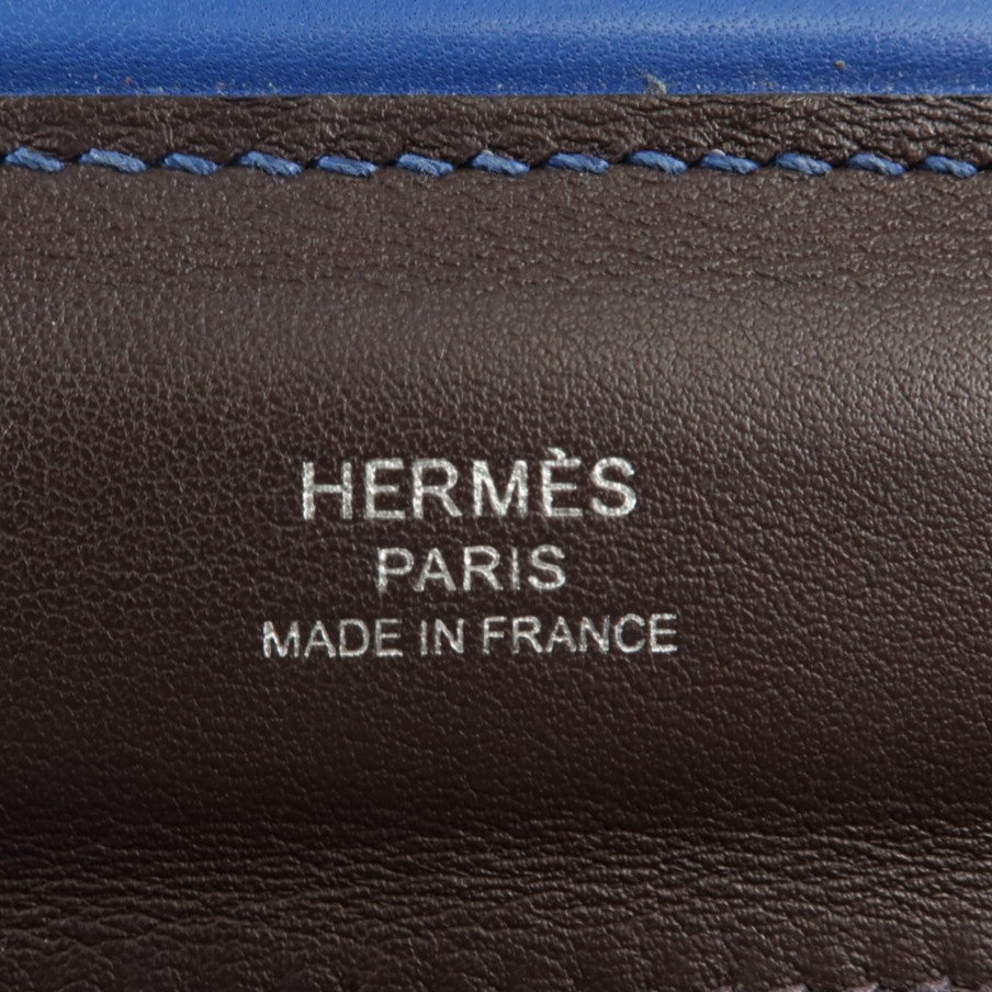 HERMES Evercolor皮革/Swift皮革24/24 Mini銀扣手挽肩背兩用袋 Bleu France