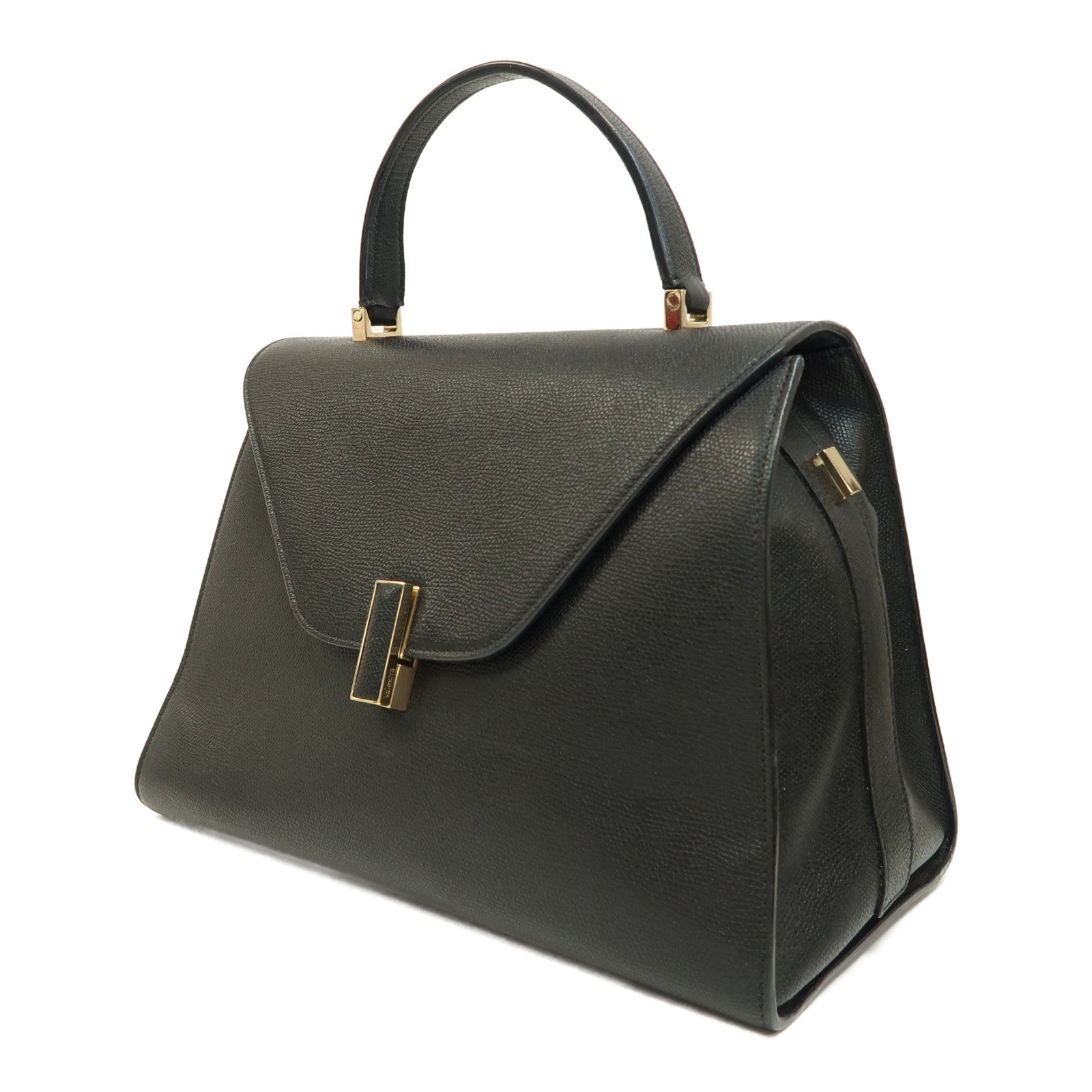 Valextra 牛皮皮革Iside Top Handle Medium Bag金扣手挽肩背兩用袋黑色