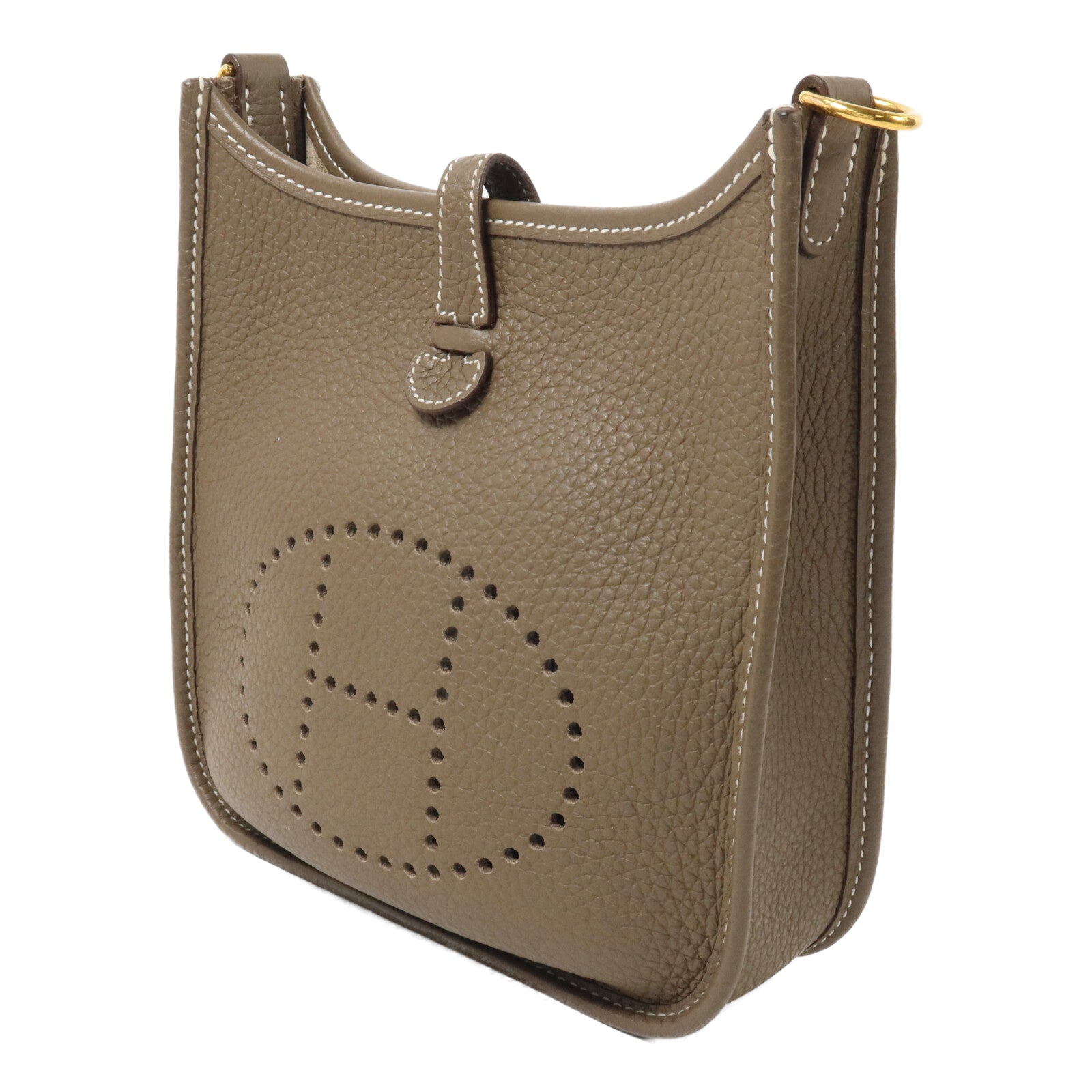 HERMES Clemence皮革Evelyne TPM肩背袋Etoupe/Bleu Indigo
