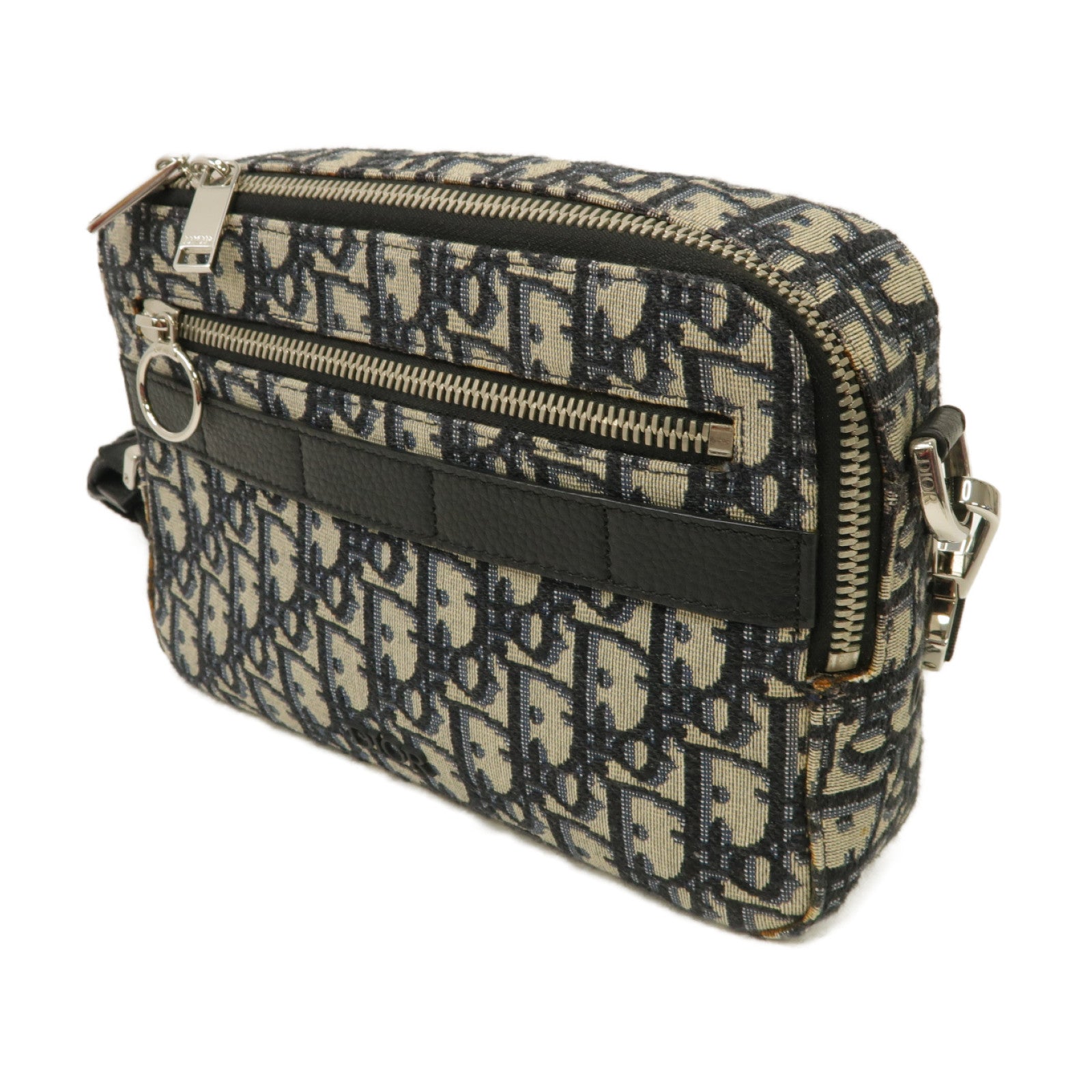 Dior 帆布Shoulder Bag銀扣肩背袋黑色/藍色