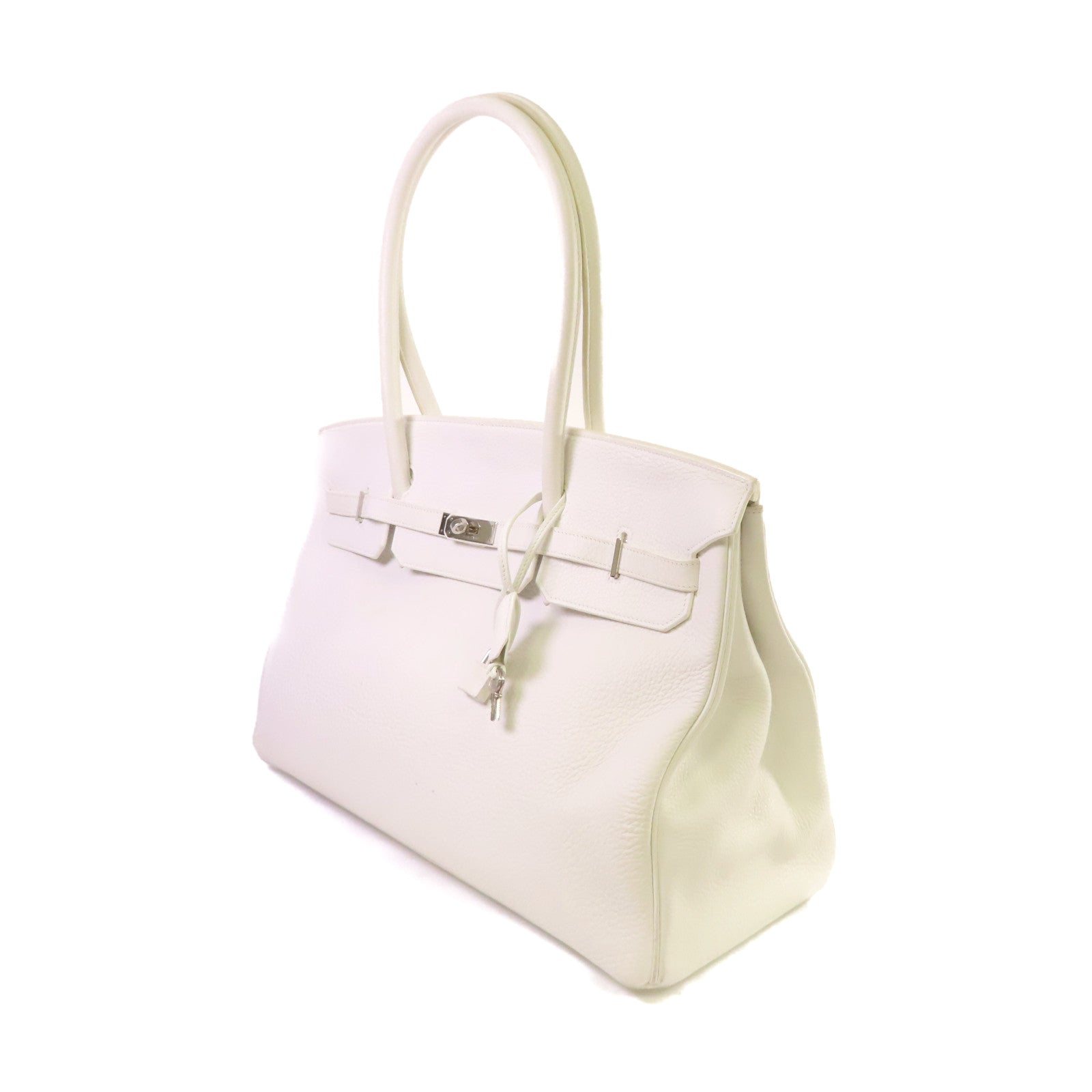 HERMES Clemence皮革Shoulder Birkin 45 Shoulder Bag銀扣肩背袋白色