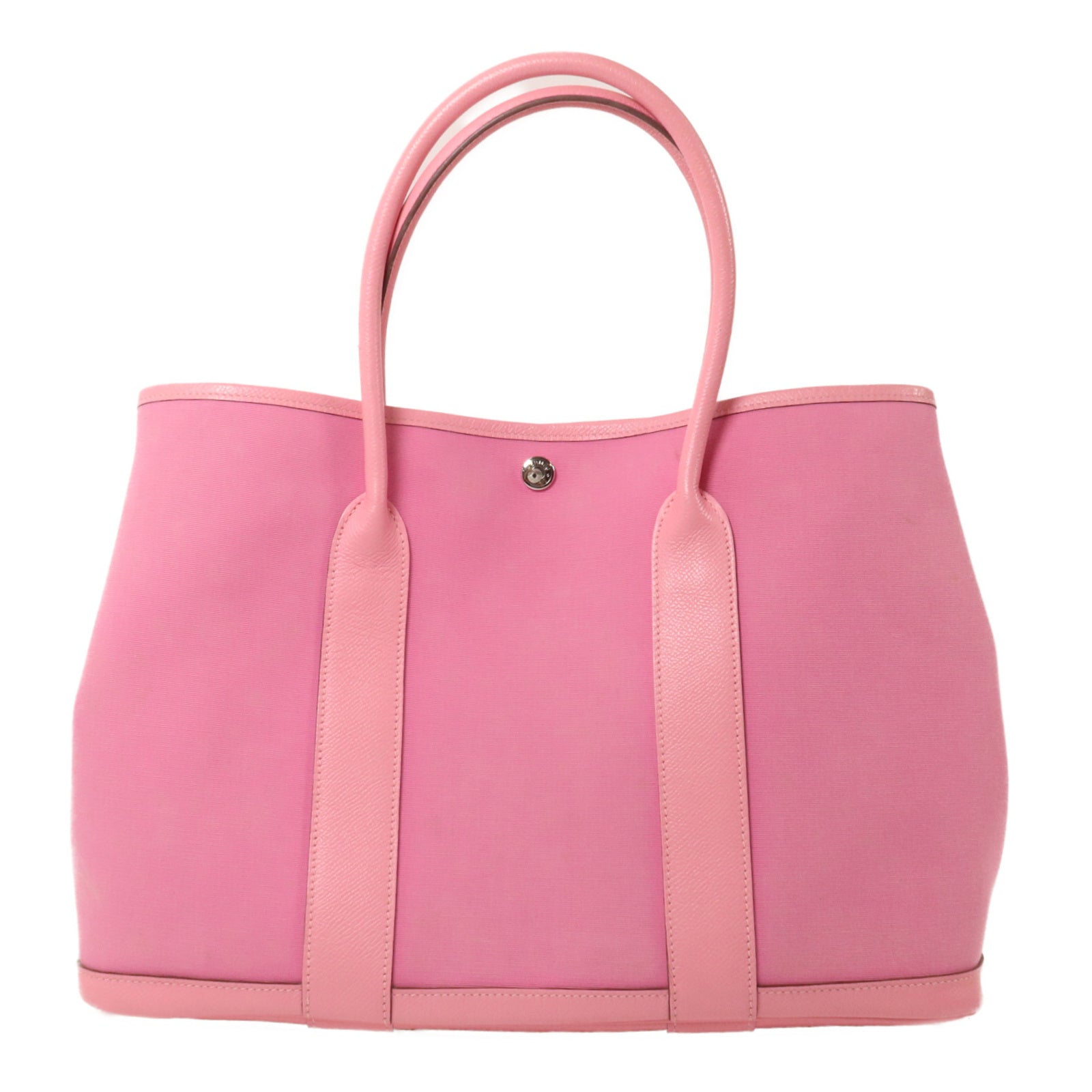HERMES 帆布GardenParty PM手挽袋Pink/Ruby