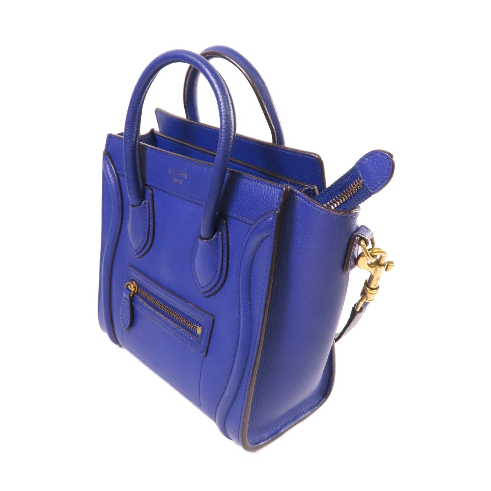 CELINE 牛皮皮革Nano Luggage 2Way Shoulder Bag金扣手挽肩背兩用袋藍色