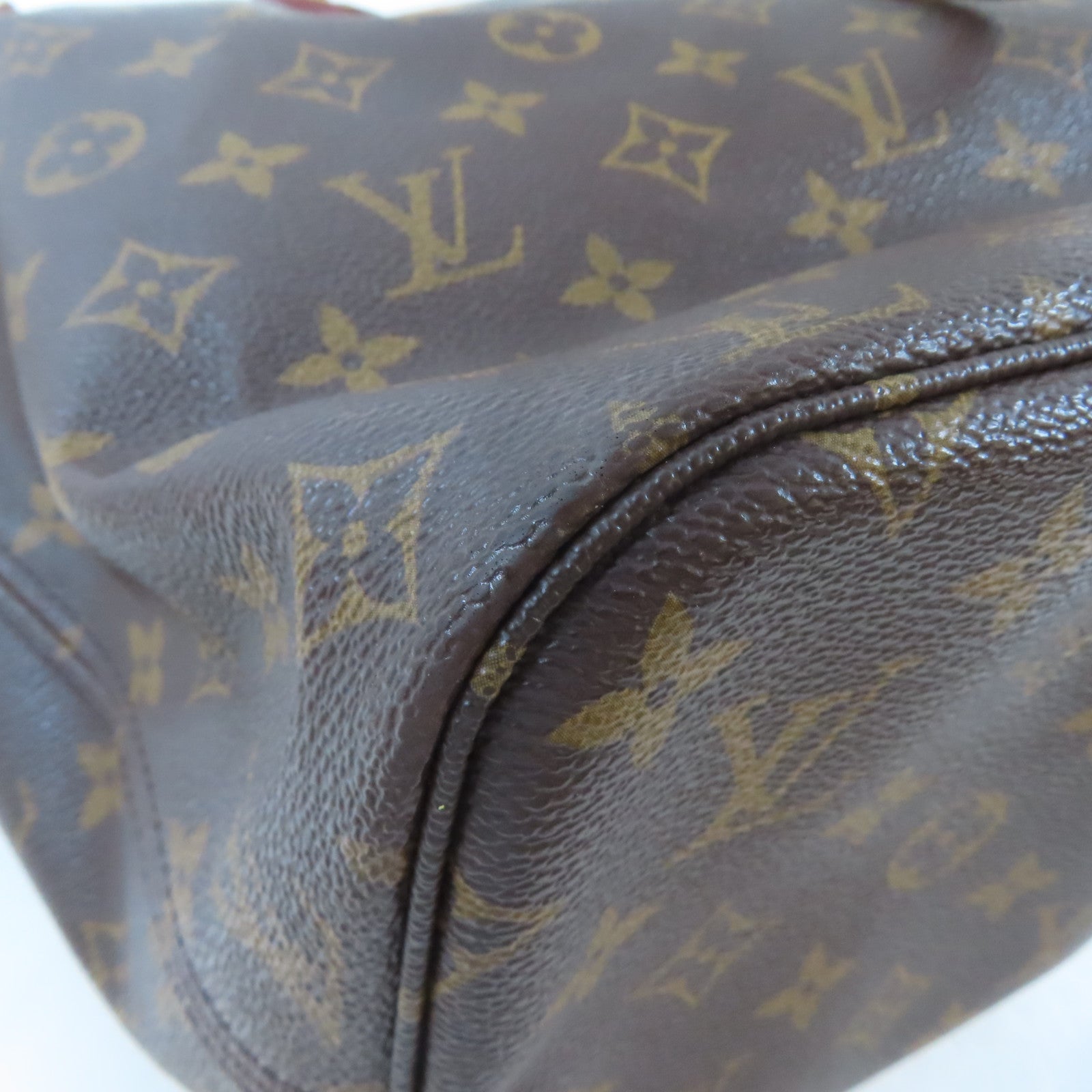 LOUIS VUITTON Monogram Neverfull MM金扣手挽袋啡色