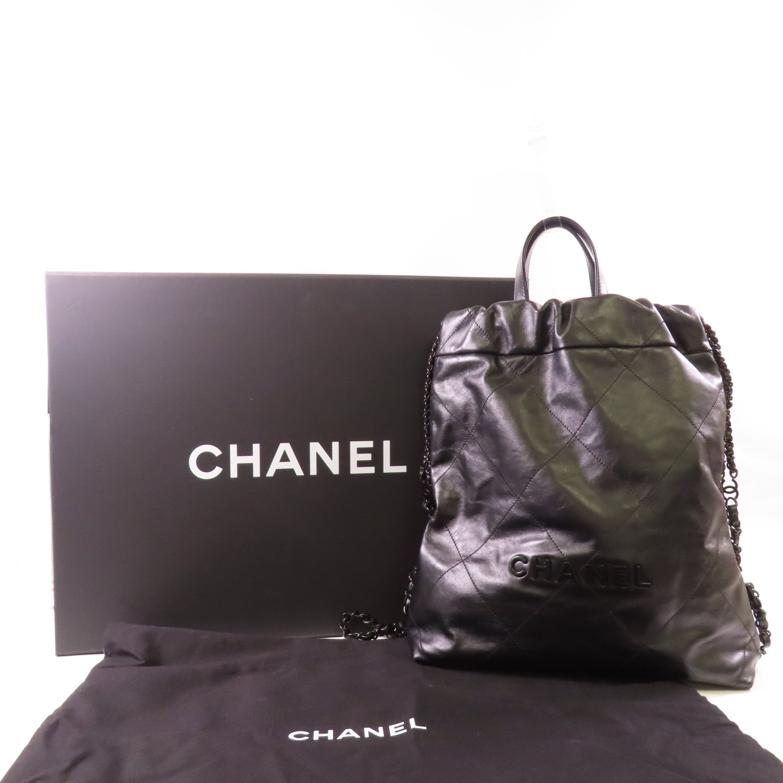 CHANEL CC C22 Backpack Calfskin Leather Black