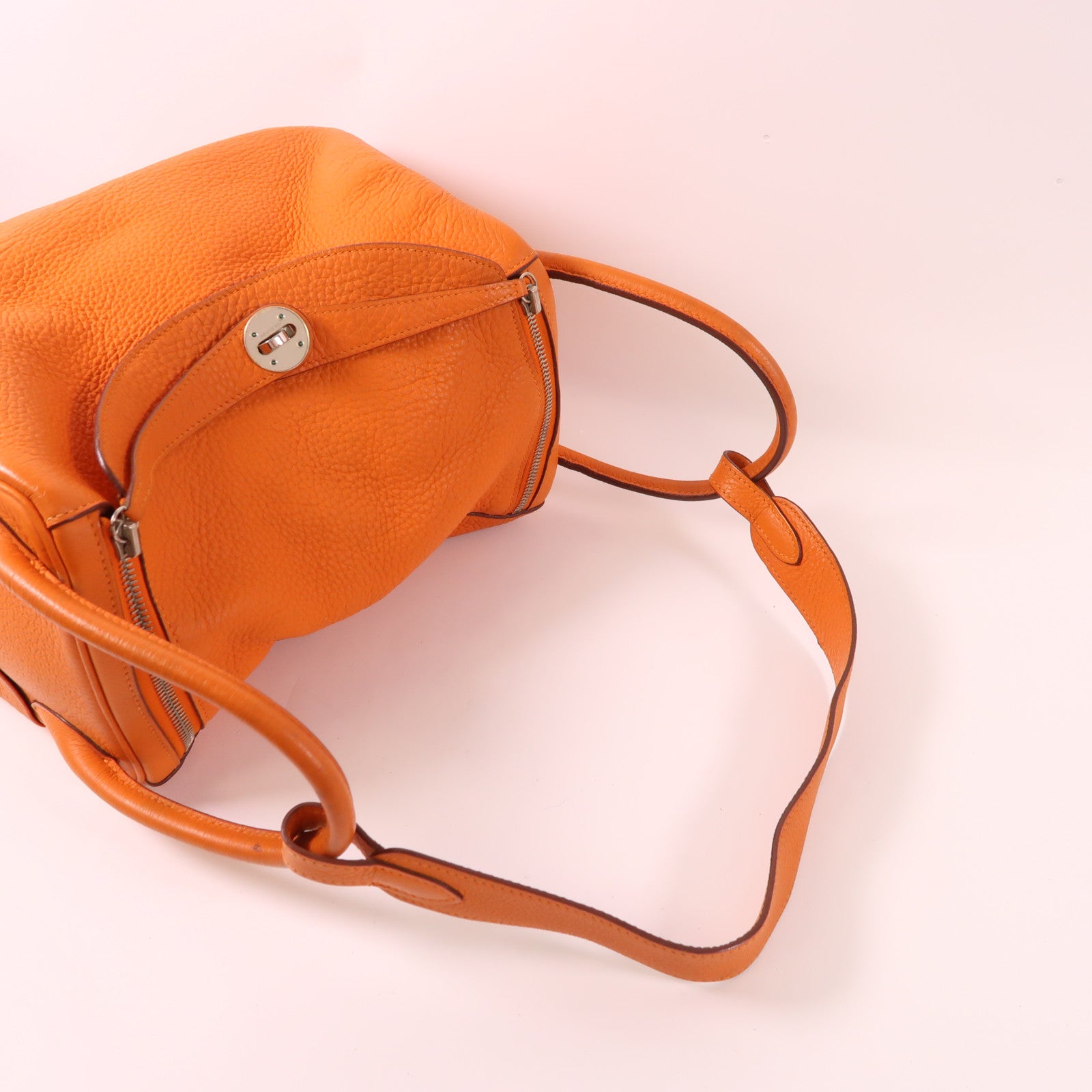 HERMES 【激減優惠】Clemence皮革Lindy 30銀扣手挽肩背兩用袋Orange