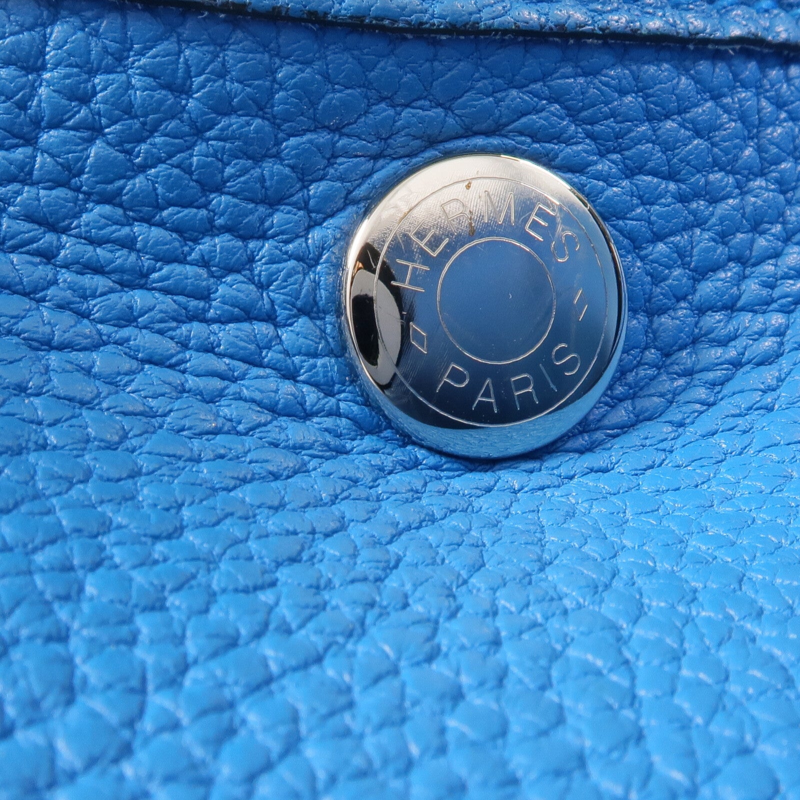 HERMES Clemence皮革Garden Party TPM銀扣手挽袋Turquoise