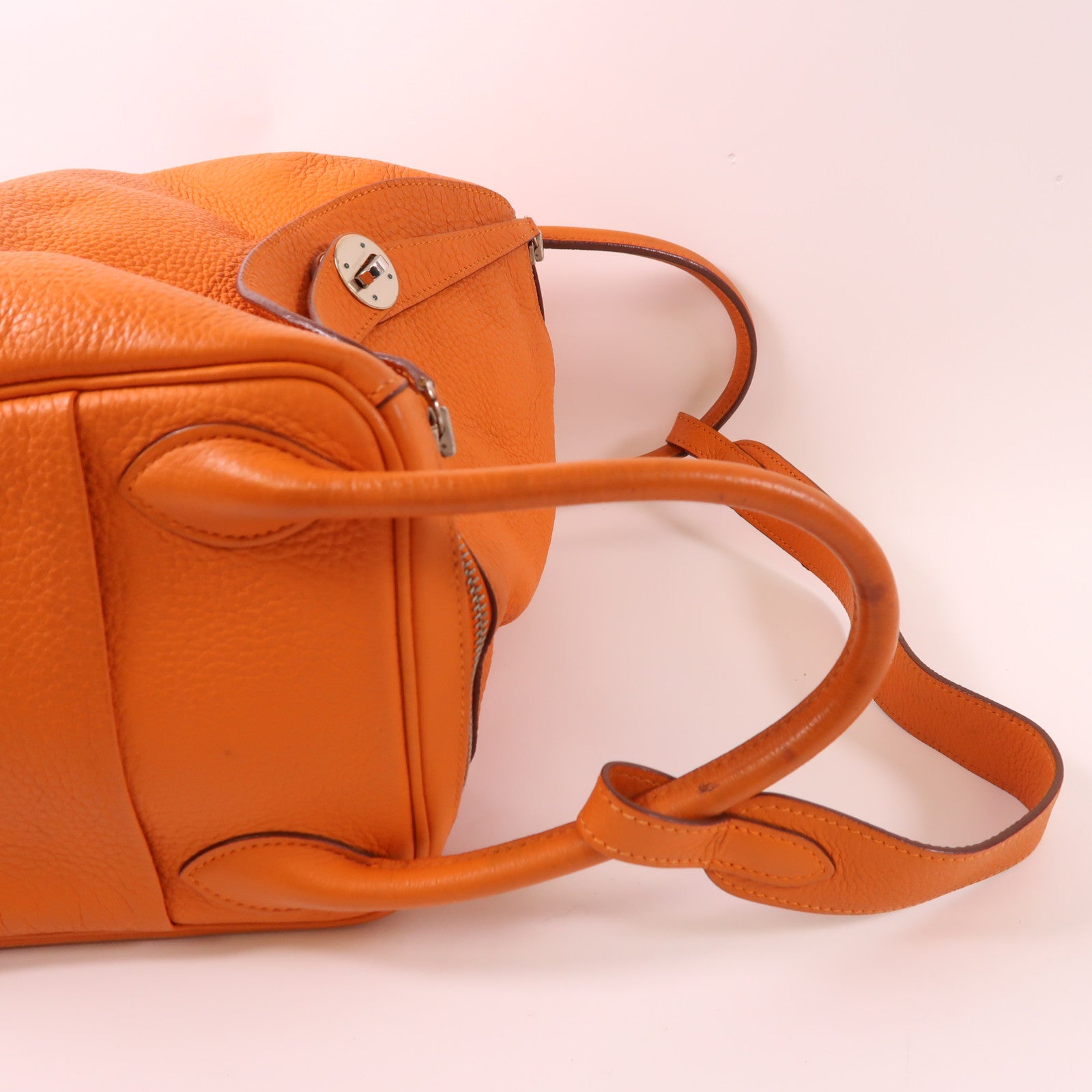 HERMES Clemence皮革Lindy 30銀扣手挽肩背兩用袋Orange
