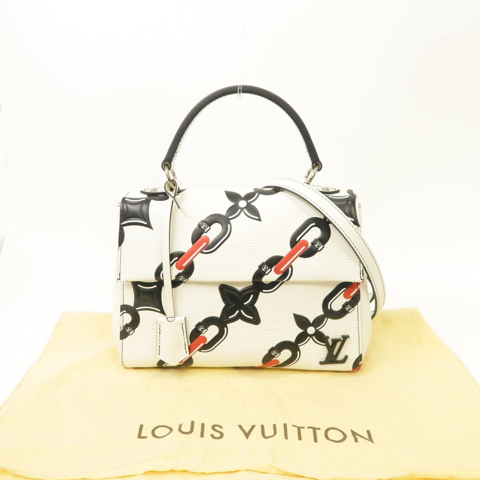 LOUIS VUITTON Epi Cluny銀扣手挽肩背兩用袋白色/黑色