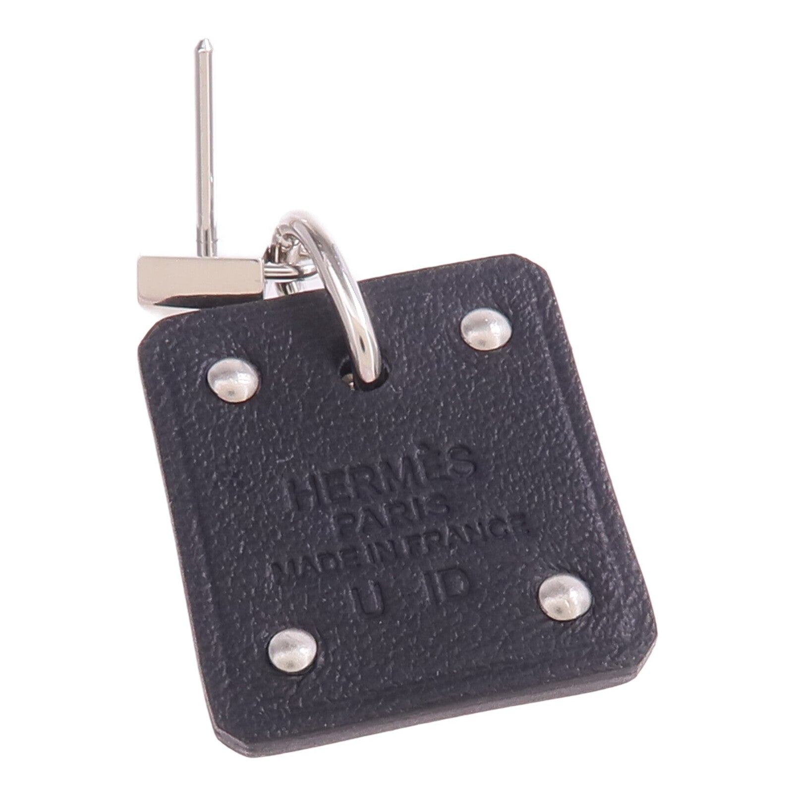 HERMES 牛皮皮革As de Coeur Earrings銀扣耳環Noir