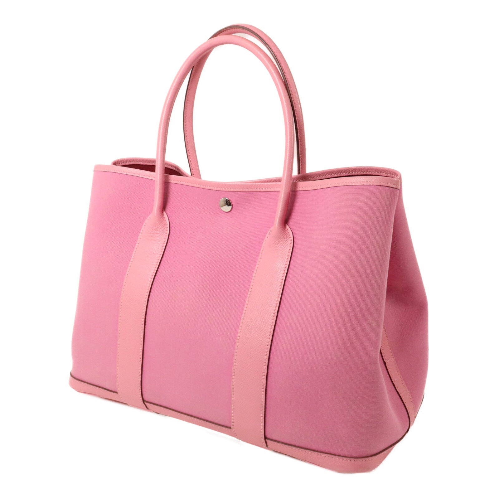 HERMES 帆布GardenParty PM手挽袋Pink/Ruby