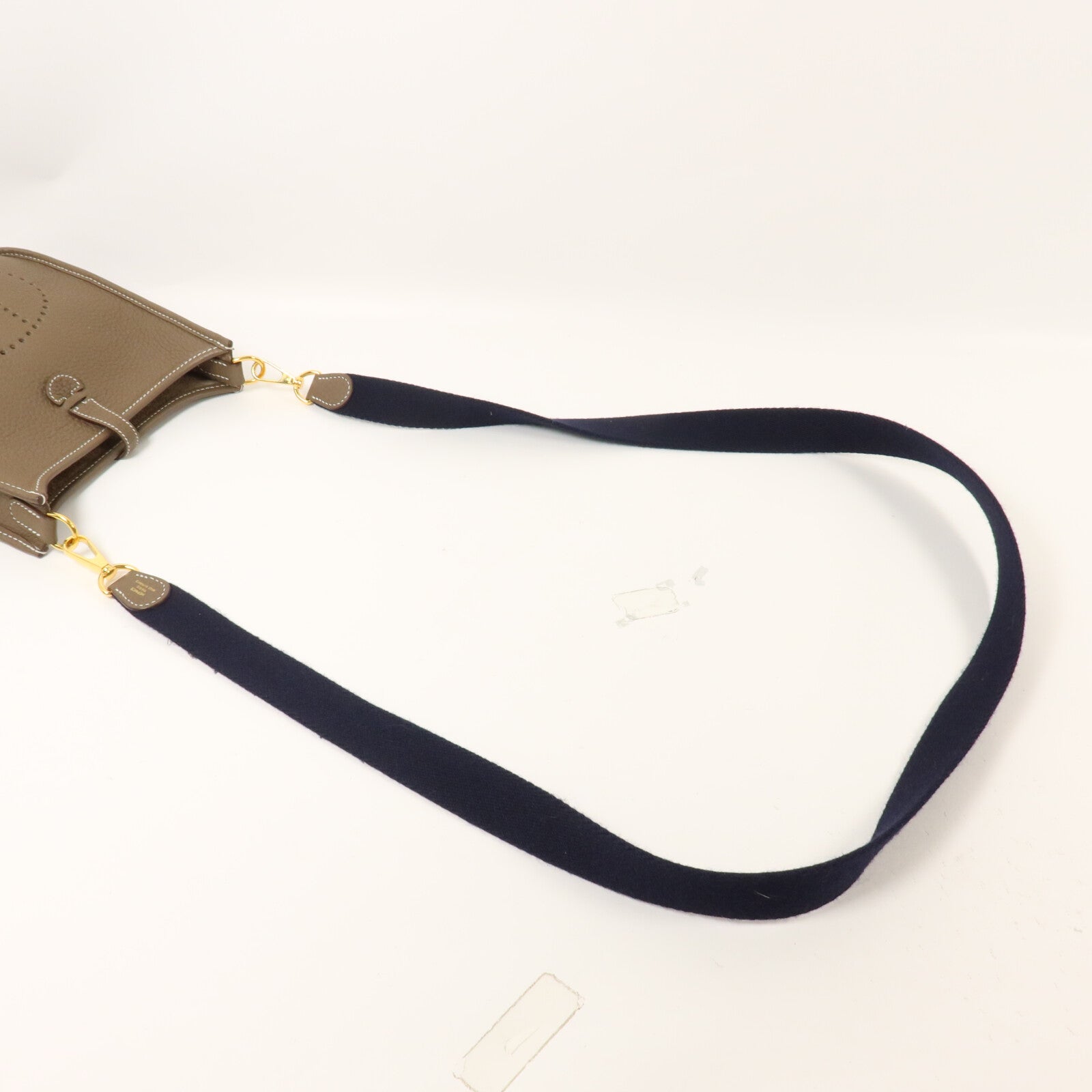 HERMES Clemence皮革Evelyne TPM肩背袋Etoupe/Bleu Indigo