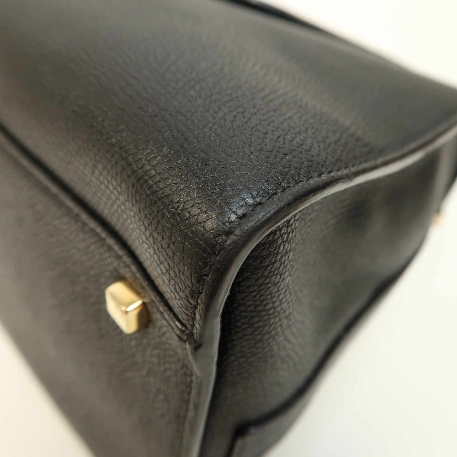 Valextra 牛皮皮革Iside Top Handle Medium Bag金扣手挽肩背兩用袋黑色
